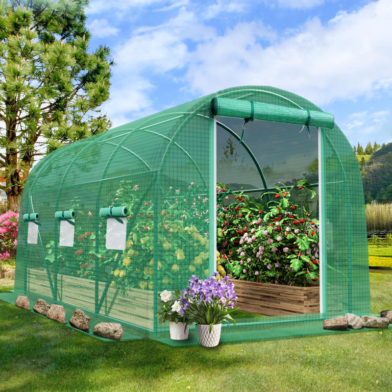 Grezone Walk-In Greenhouse Upgraded Green House Dual Zippered Screen Doors 6