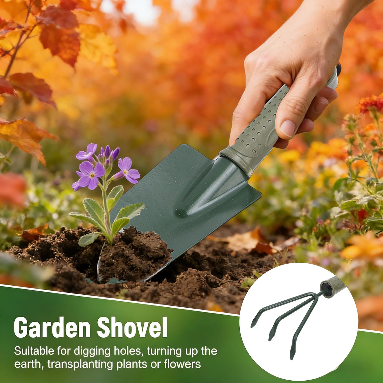 NEW 3 Prong Garden Rake Sturdy Ergonomic Shovel For Gardening