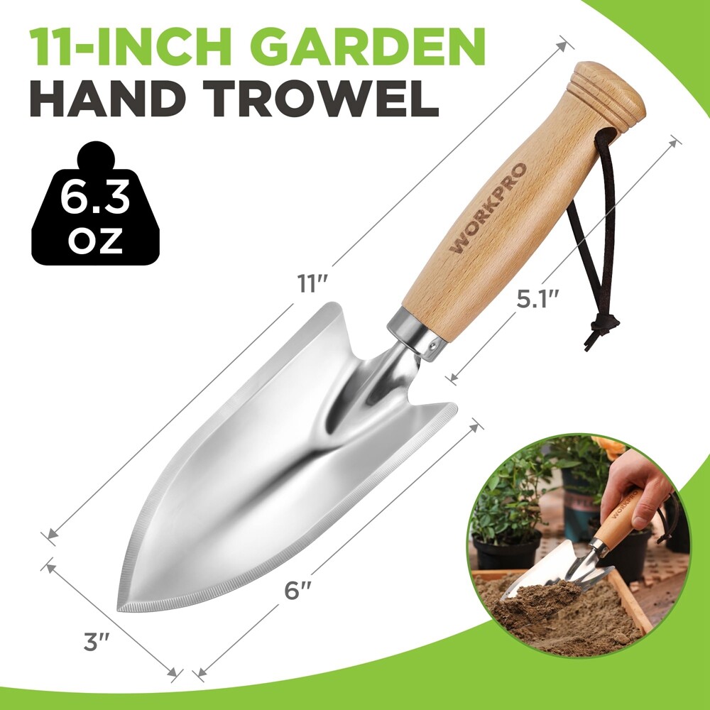 11″ Heavy Duty Gardening Hand Trowel Stainless Steel Garden Shovel w/Wood Handle