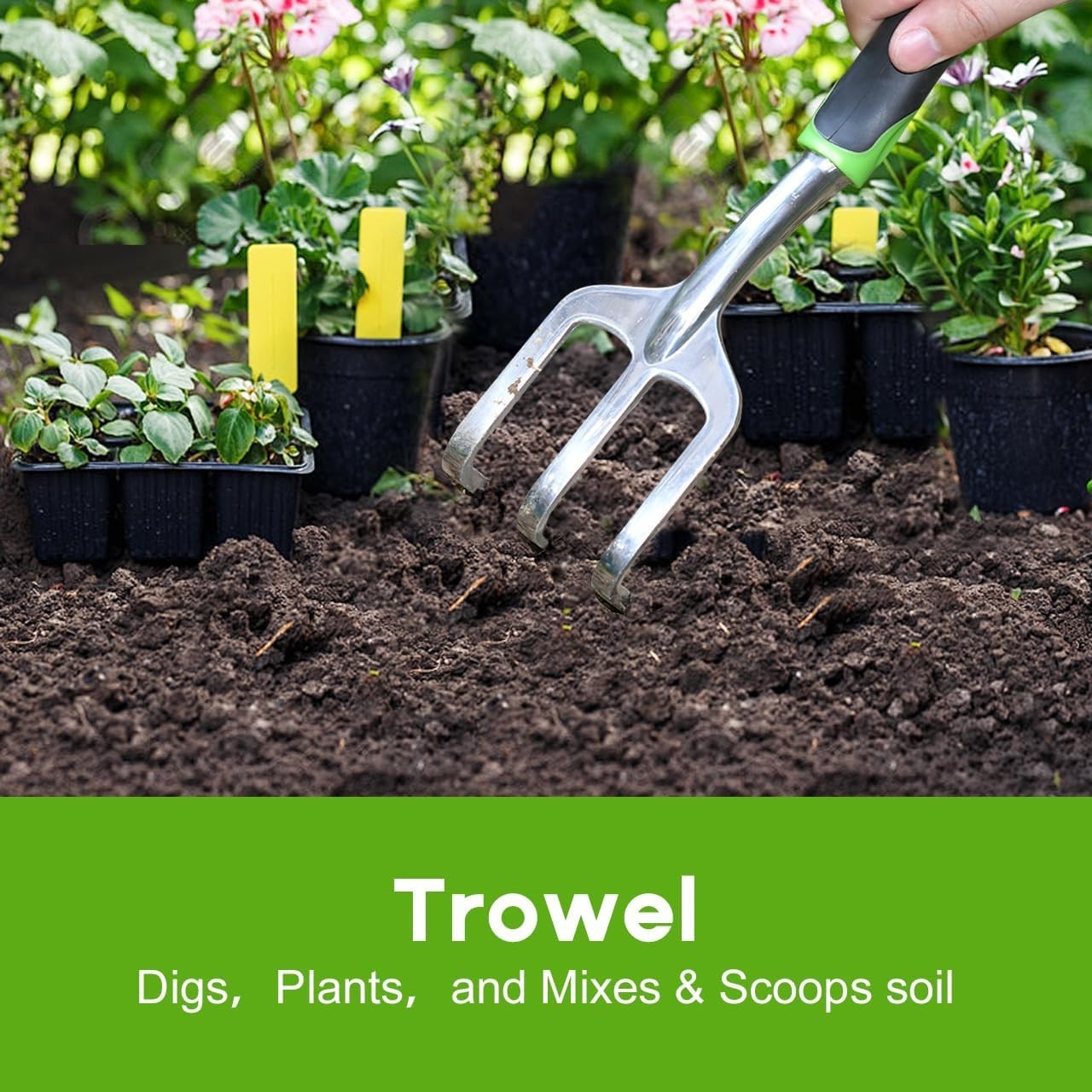 Ergonomic Garden Tool Set: Hand Trowel, Transplant Trowel & Cultivator Rake