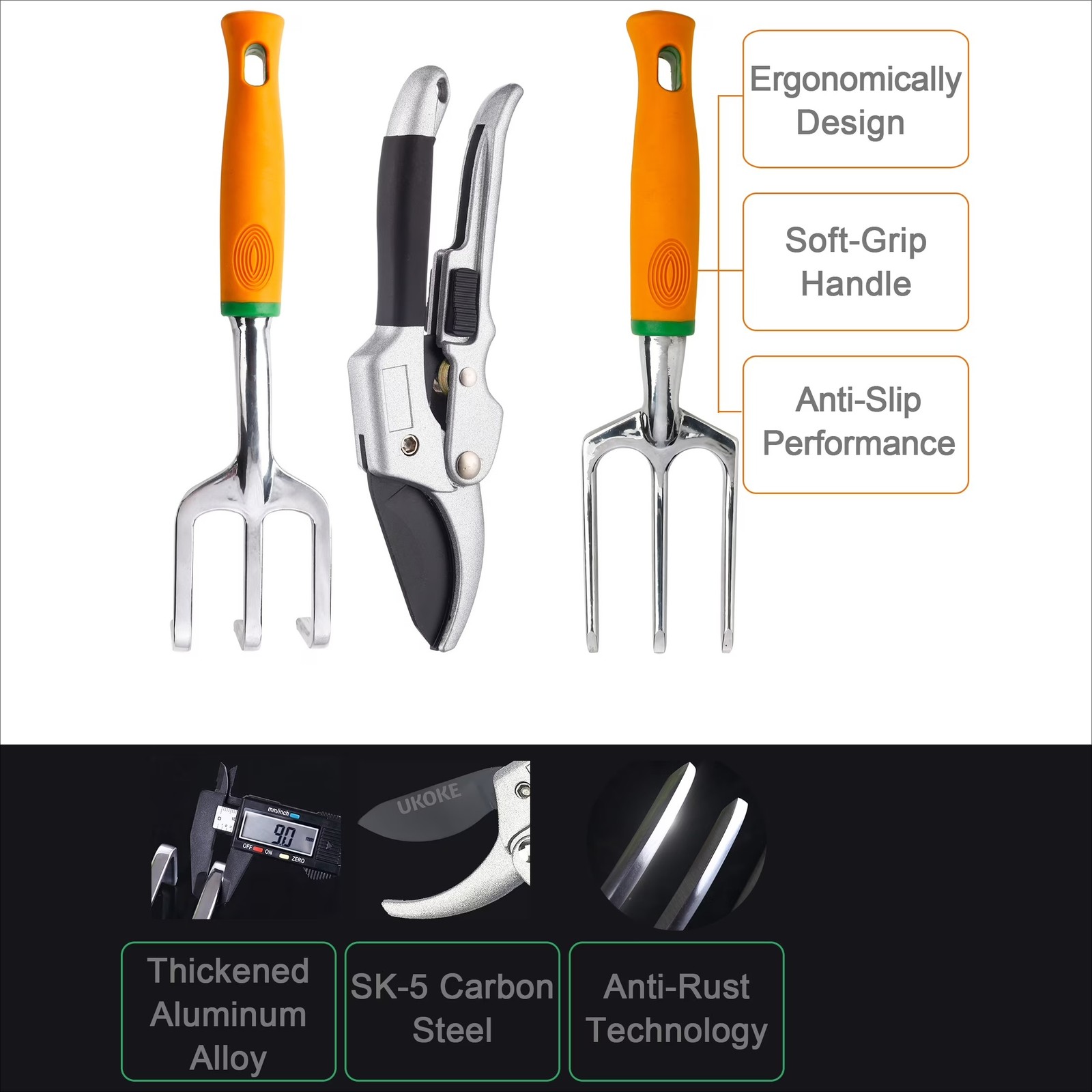 12 Piece Aluminum Garden Tools Set, Gardening Apron with Storage Pocket
