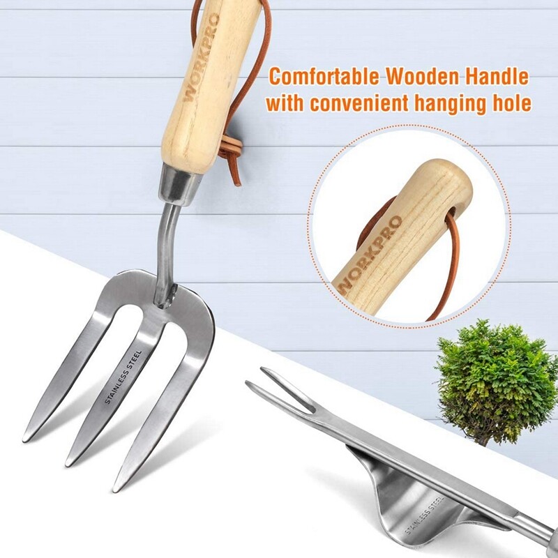 WORKPRO Garden Tool Set 7PC Stainless Steel Heavy Duty Garden Tool Wooden Handle