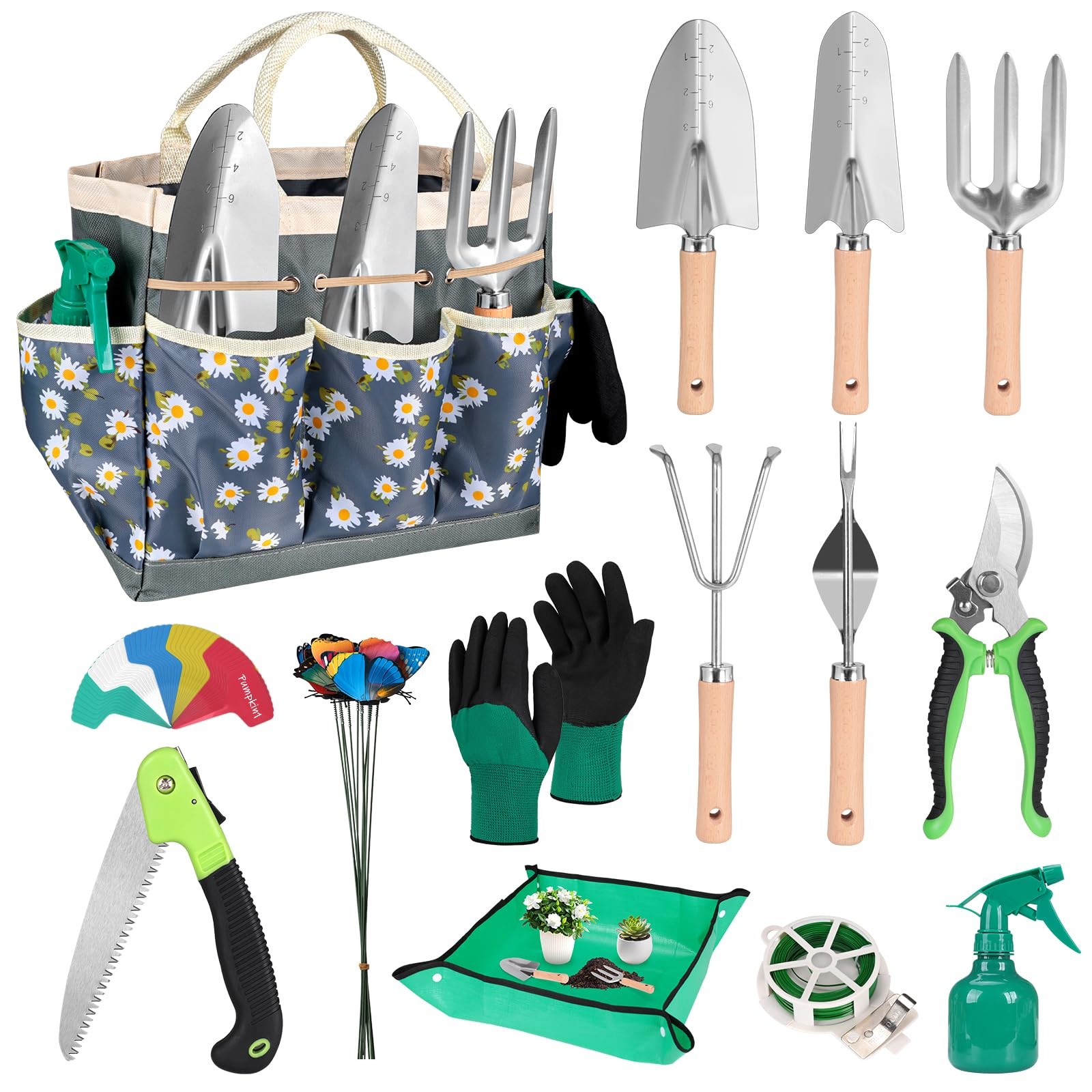 62-Piece Heavy-Duty Garden Tool Set, Complete Kit with Gray
