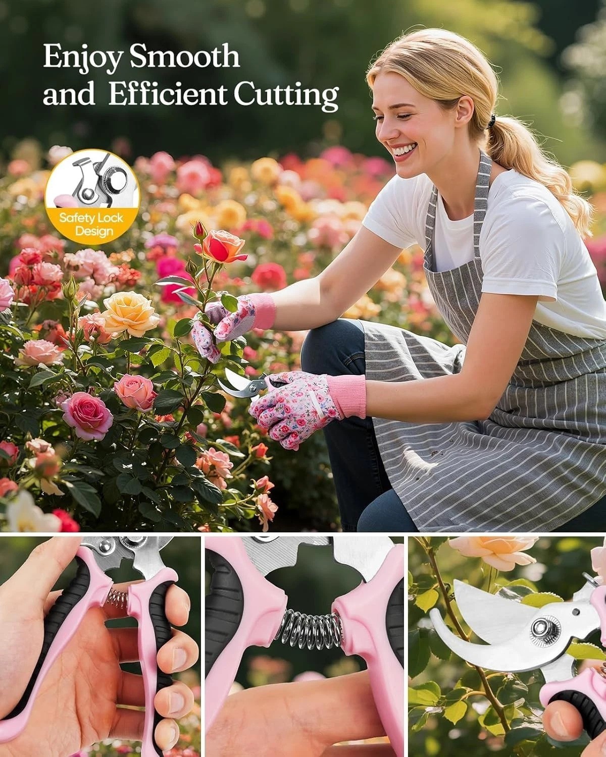 Elegant 12-Piece Gardening Tools Set, Rust-Proof & Ergonomic, Pink Floral Design