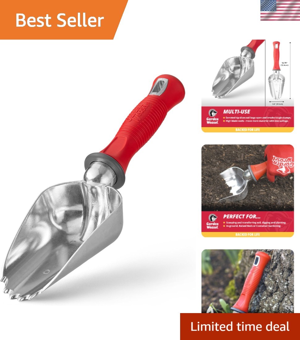 Oversized Potting Scoop – Heavy Duty Aluminum Gardening Shovel with Serrated Tip