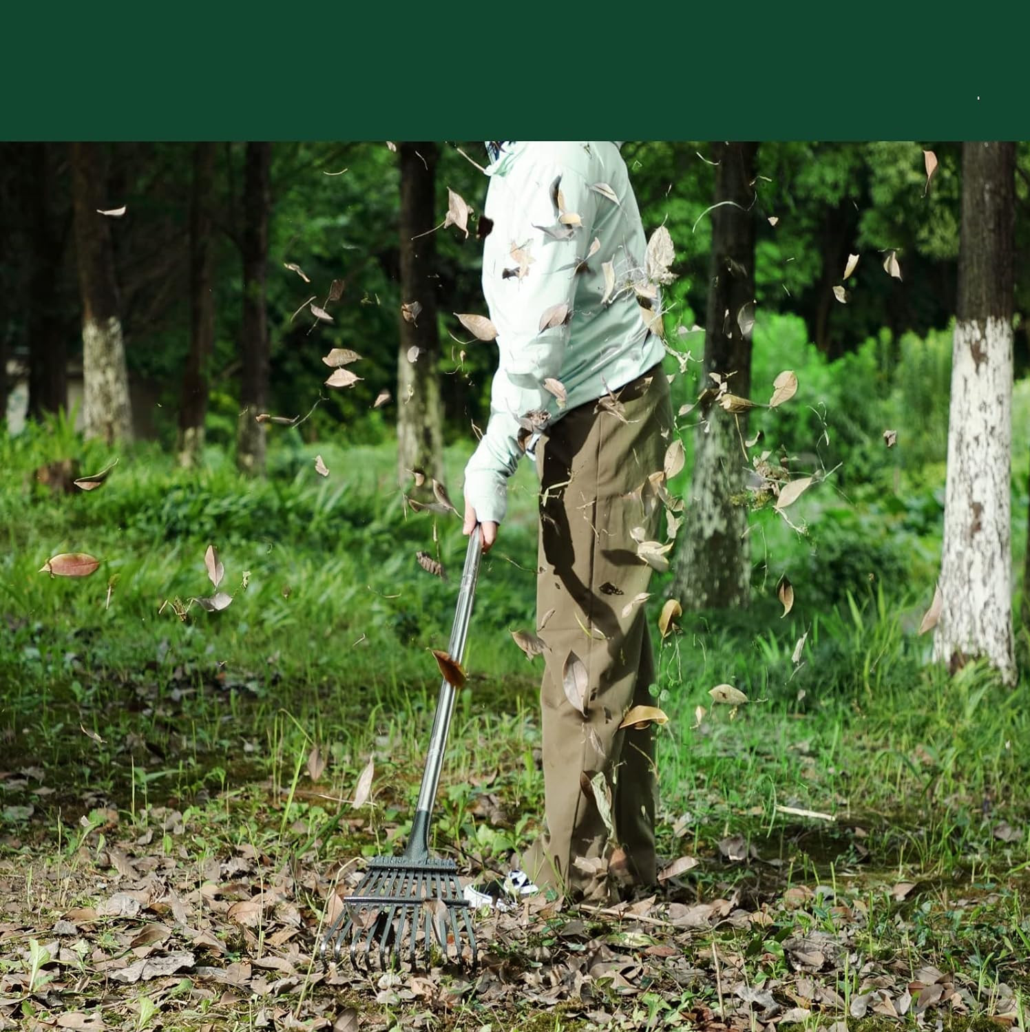 Rack for Yard Lawn Shrub clean Leaves 11 Metal Tines with 30″ ~ 72″ Long handle