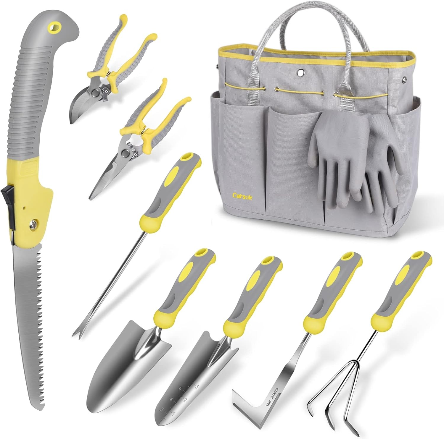 Garden Tool Set, Carsolt 10 Piece Stainless Steel Heavy Duty Gardening Tool Set
