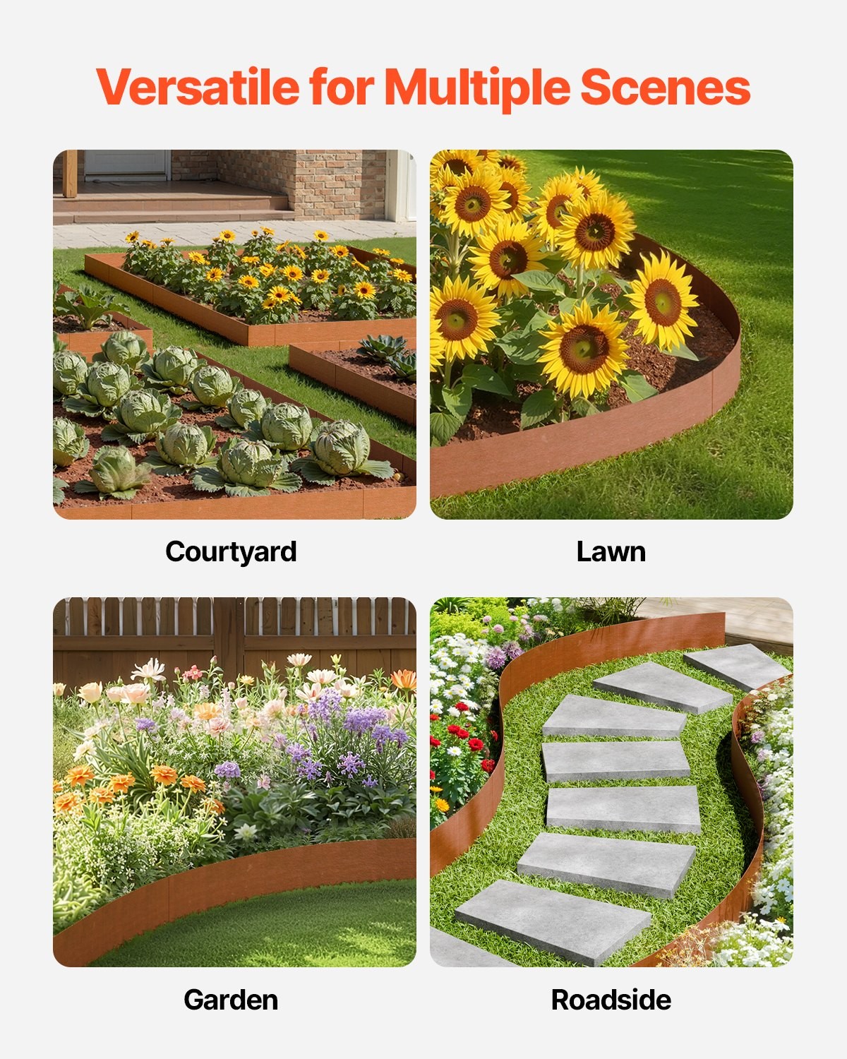 Steel Landscape Edging, 6 Packs 40 x 6 in Weather-Resistant & Pre-Rust Metal Lan