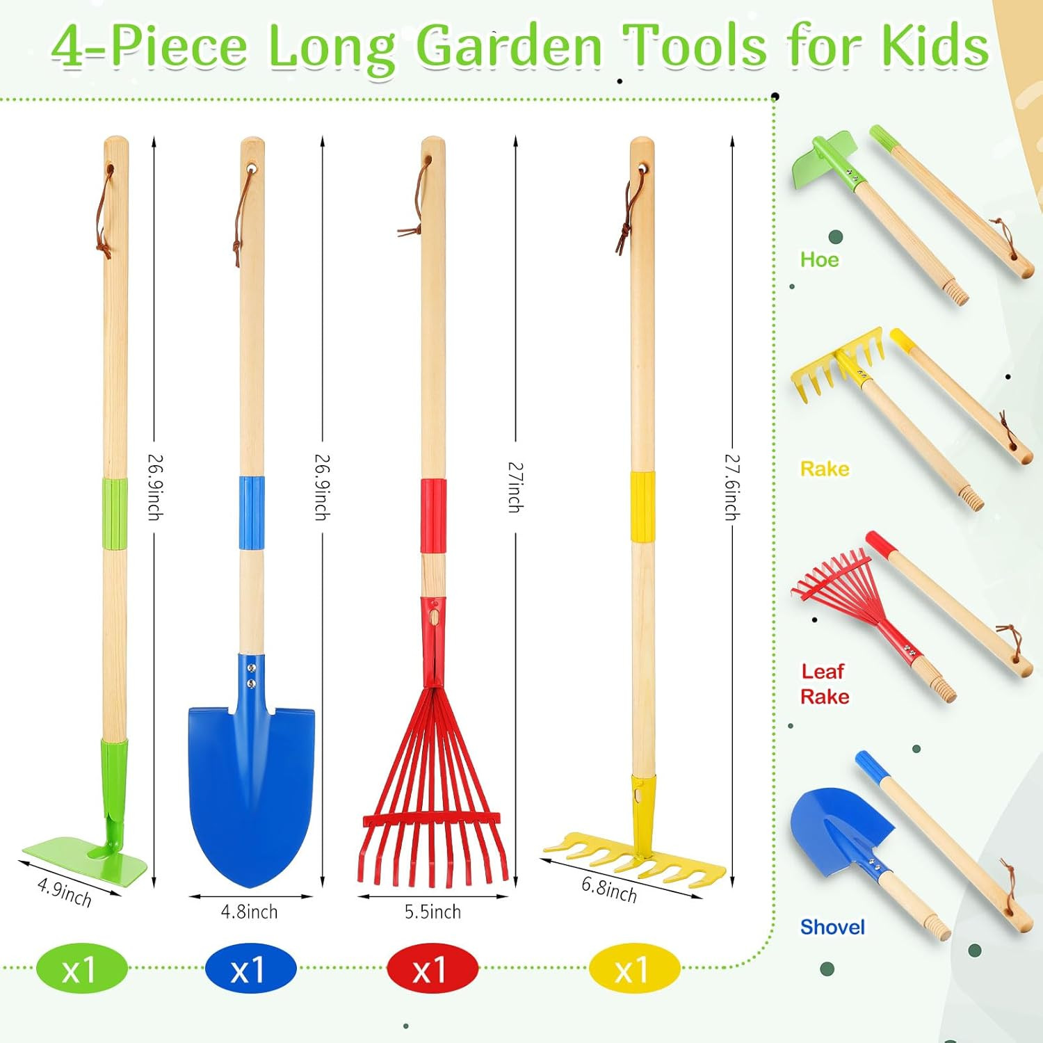 16 Pcs Beach Toys for Kids Gardening Tools, Long Shovel, Rake for Leaves, Spade,
