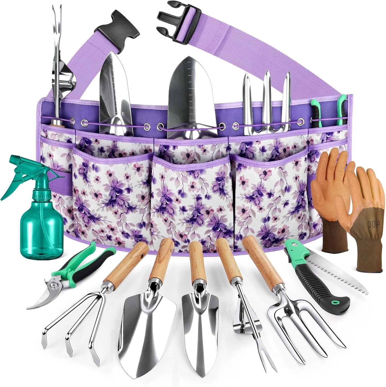10Pcs Garden Tool Set Stainless Steel Heavy Duty Gardening Gifts with Tool Belt