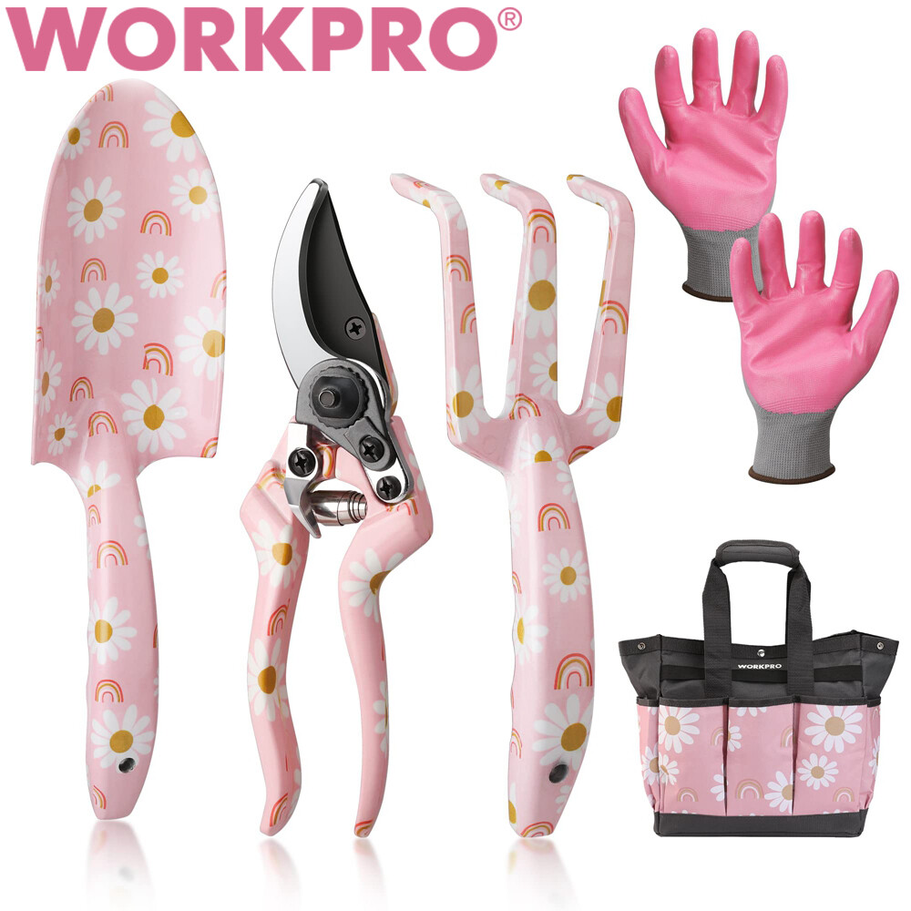 WORKPRO 5PIECE Garden Tool Set Aluminum Heavy Duty Gardening Tool Set w/Tool Bag