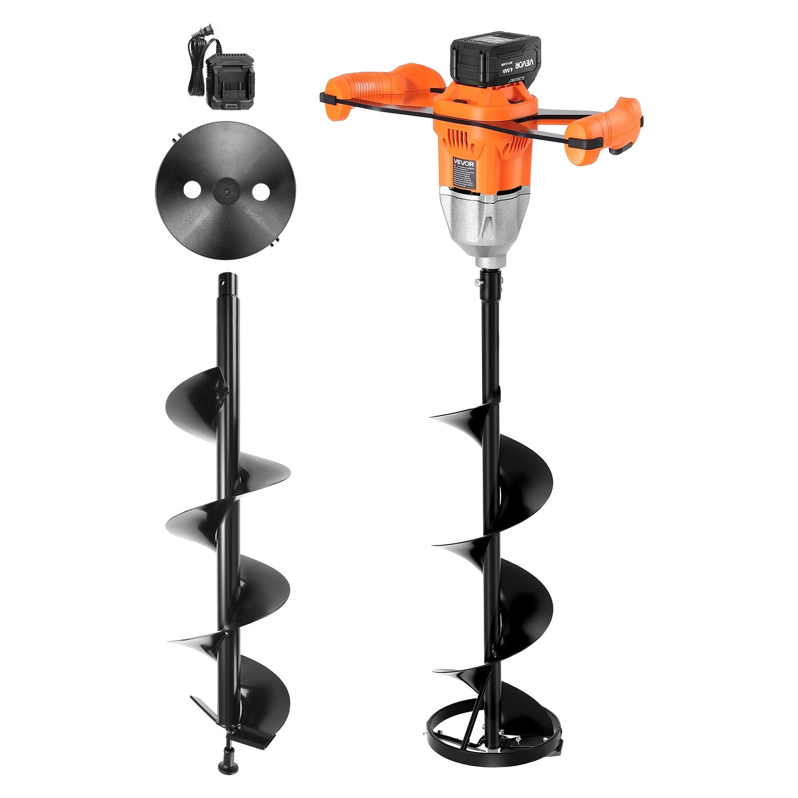 20V Electric Ice Auger, 8 inch Diameter, 2 in 1 Cordless Ice Fishing Augers and