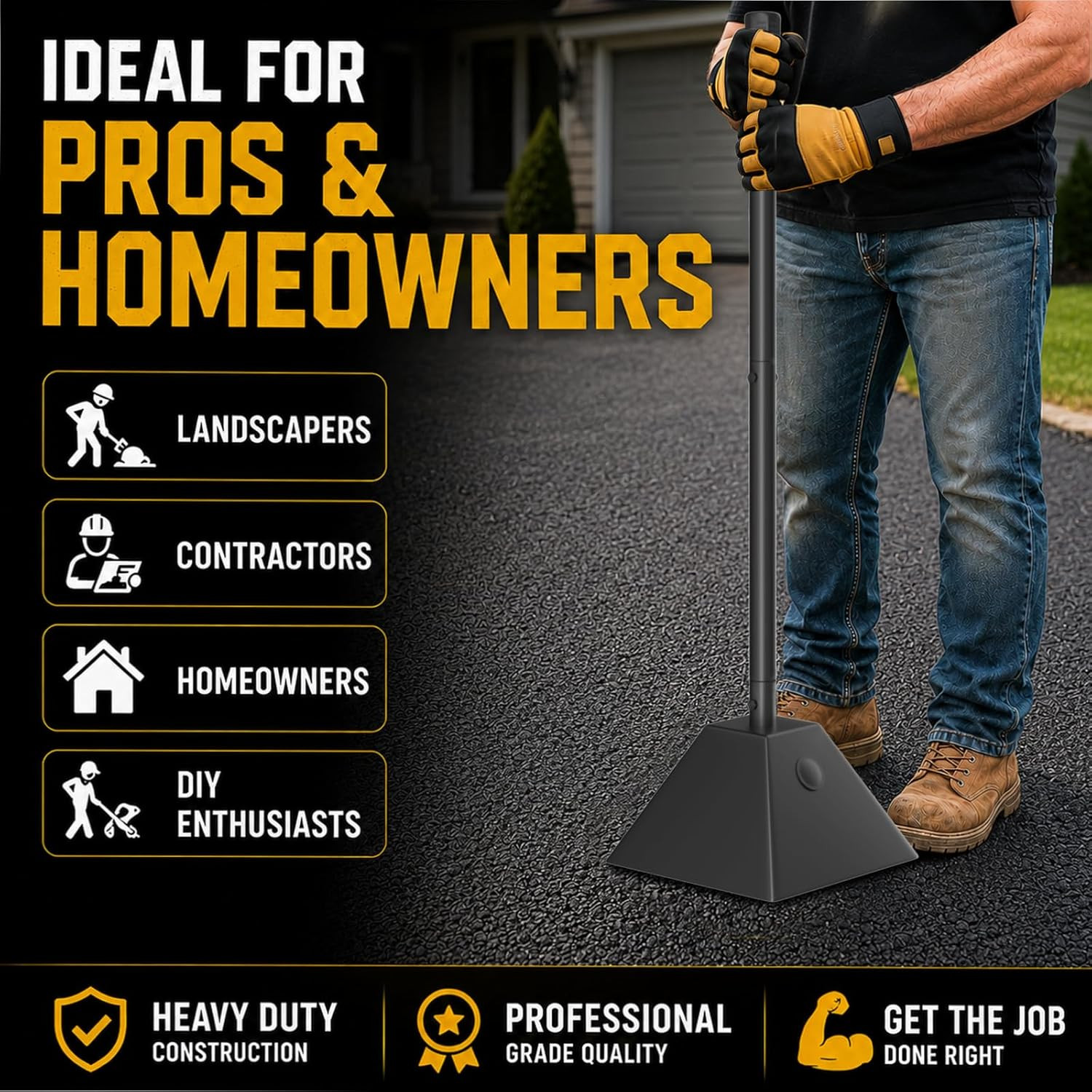 Heavy Duty Ground Tamper 8″X8″ – up to 13LB Steel Tamper Tool for Pavers, Drivew