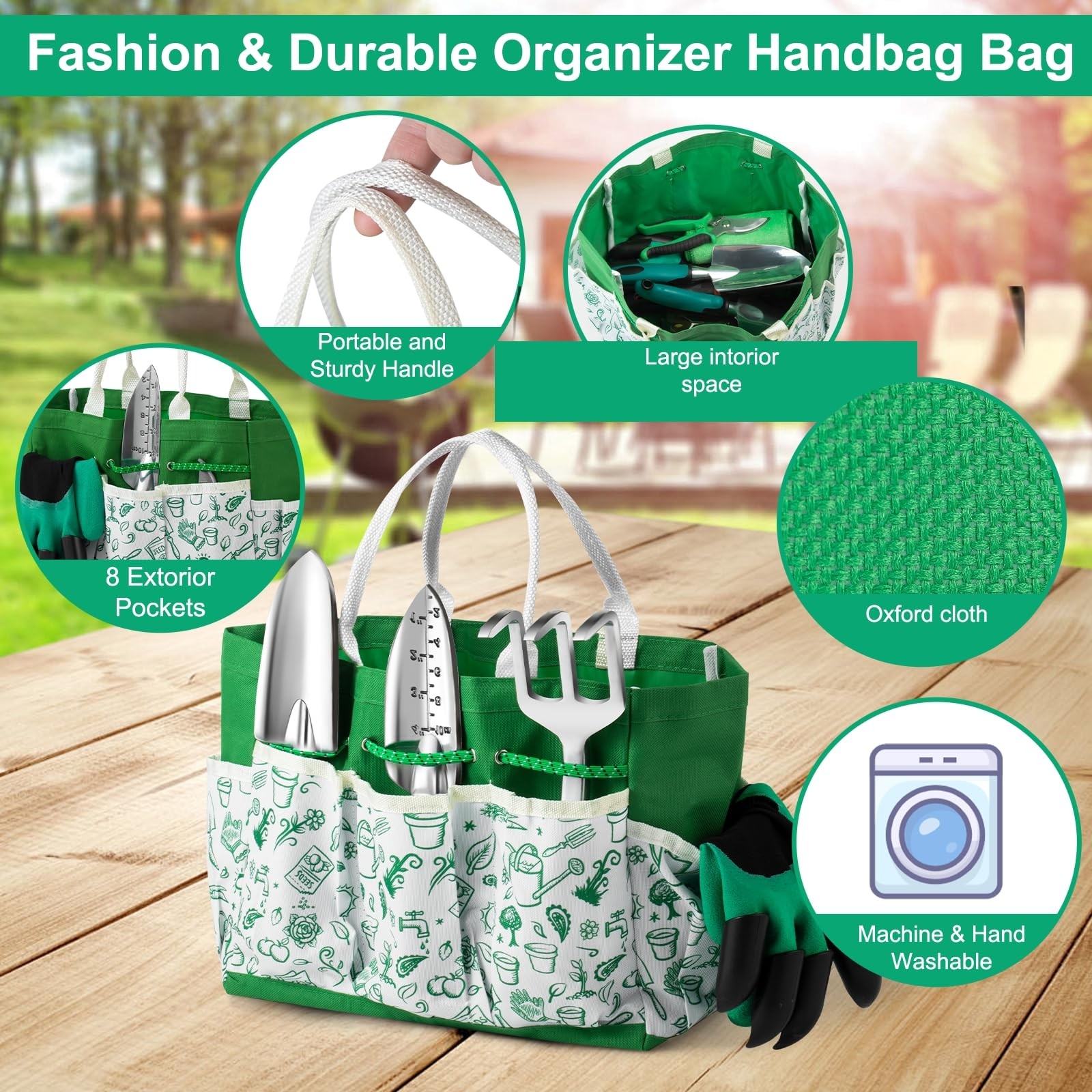12 PCS Green Garden Tool Set, Heavy Duty, Fashion Handbag, Cute, Gift, Women