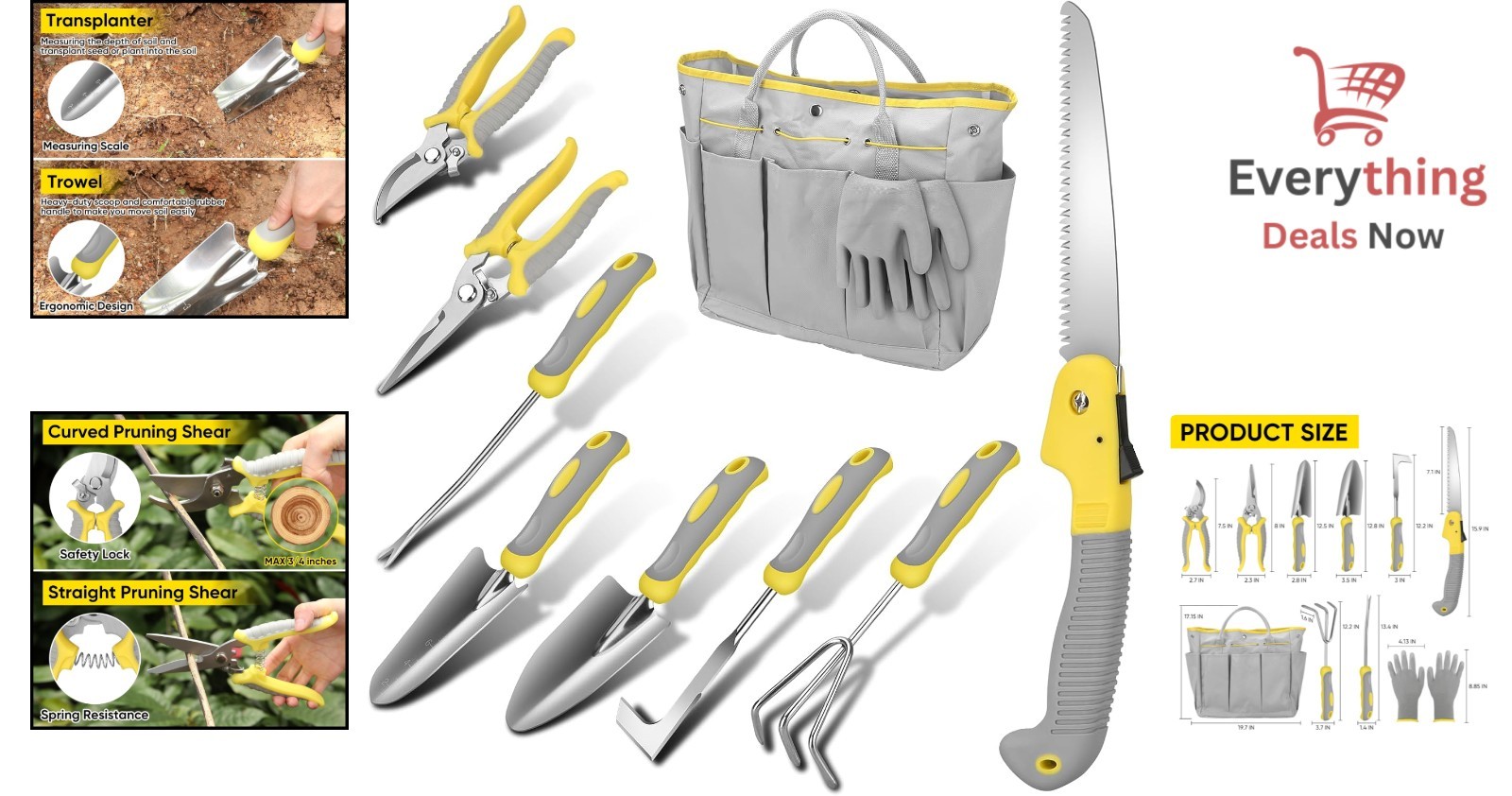 10-Piece Heavy Duty Stainless Steel Gardening Tool Set Carrying Bag and Gloves