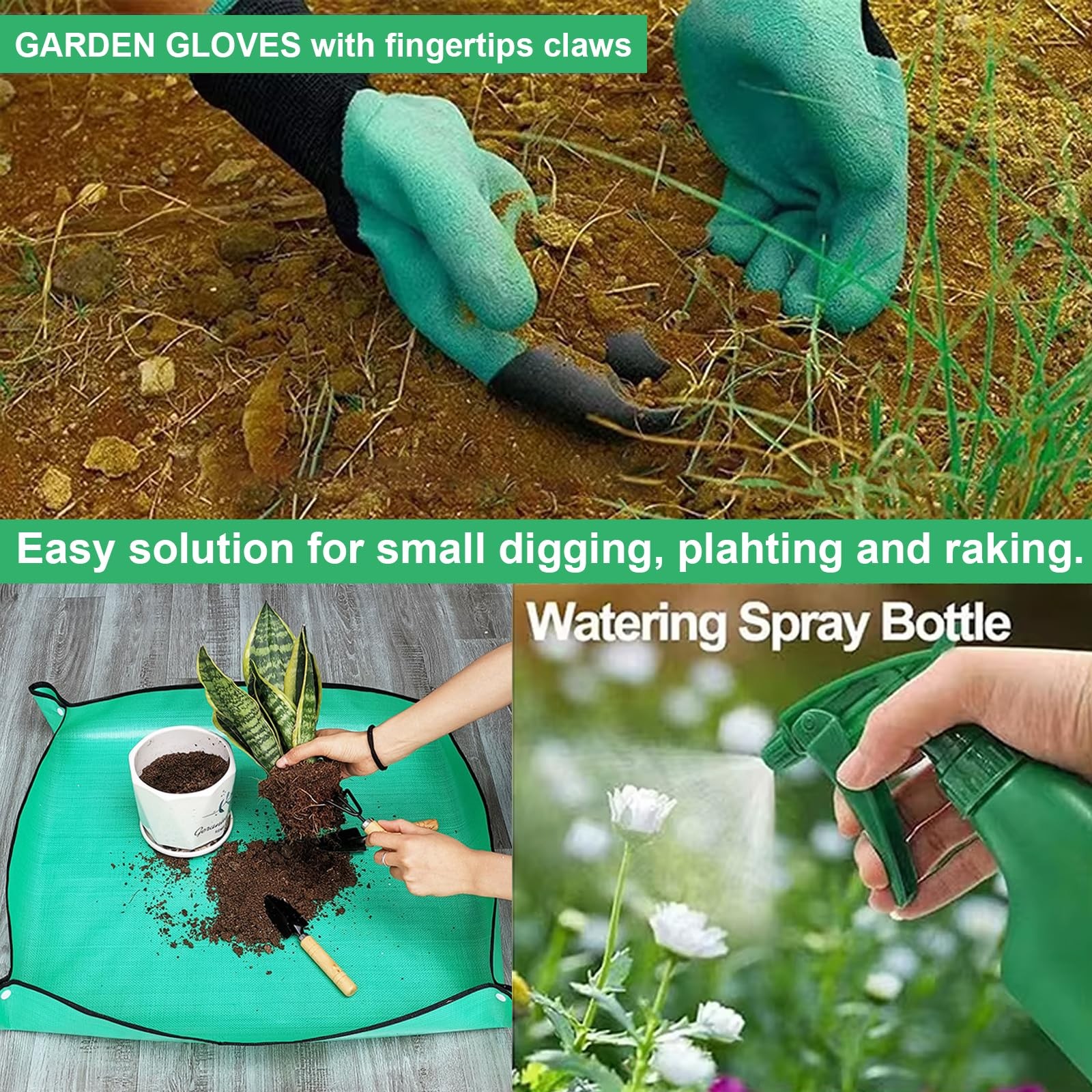 11 PCS Gardening Hand Tools Heavy Duty Stainless Steel Repotting Mat Gift Box