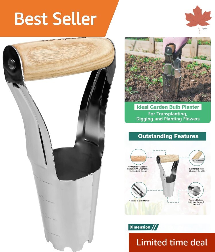 Sturdy Garden Bulb Planter – 4 Inches Depth Mark – Stainless Steel – Versatile