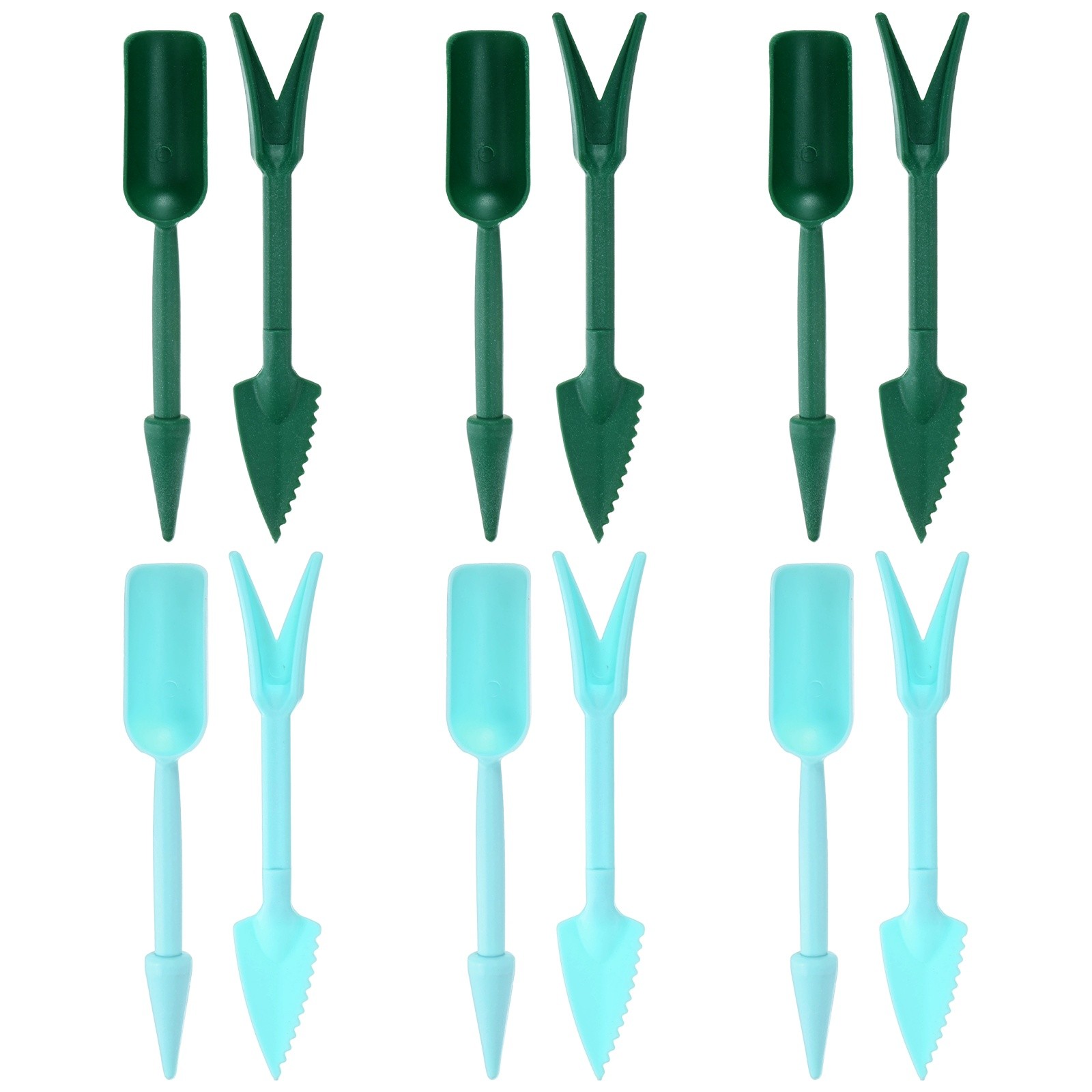 6-Set Mini Gardening Tools, Plastic 2-in-1 Garden Hand Tools Set [Green,Blue]