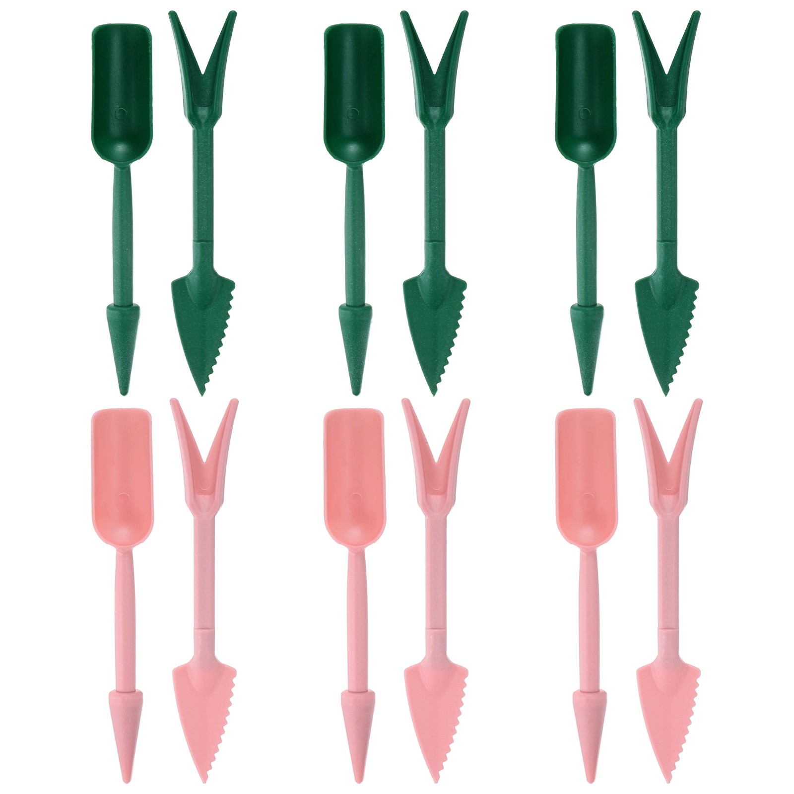 6-Set Mini Gardening Tools, Plastic 2-in-1 Garden Hand Tools Set [Green,Pink]