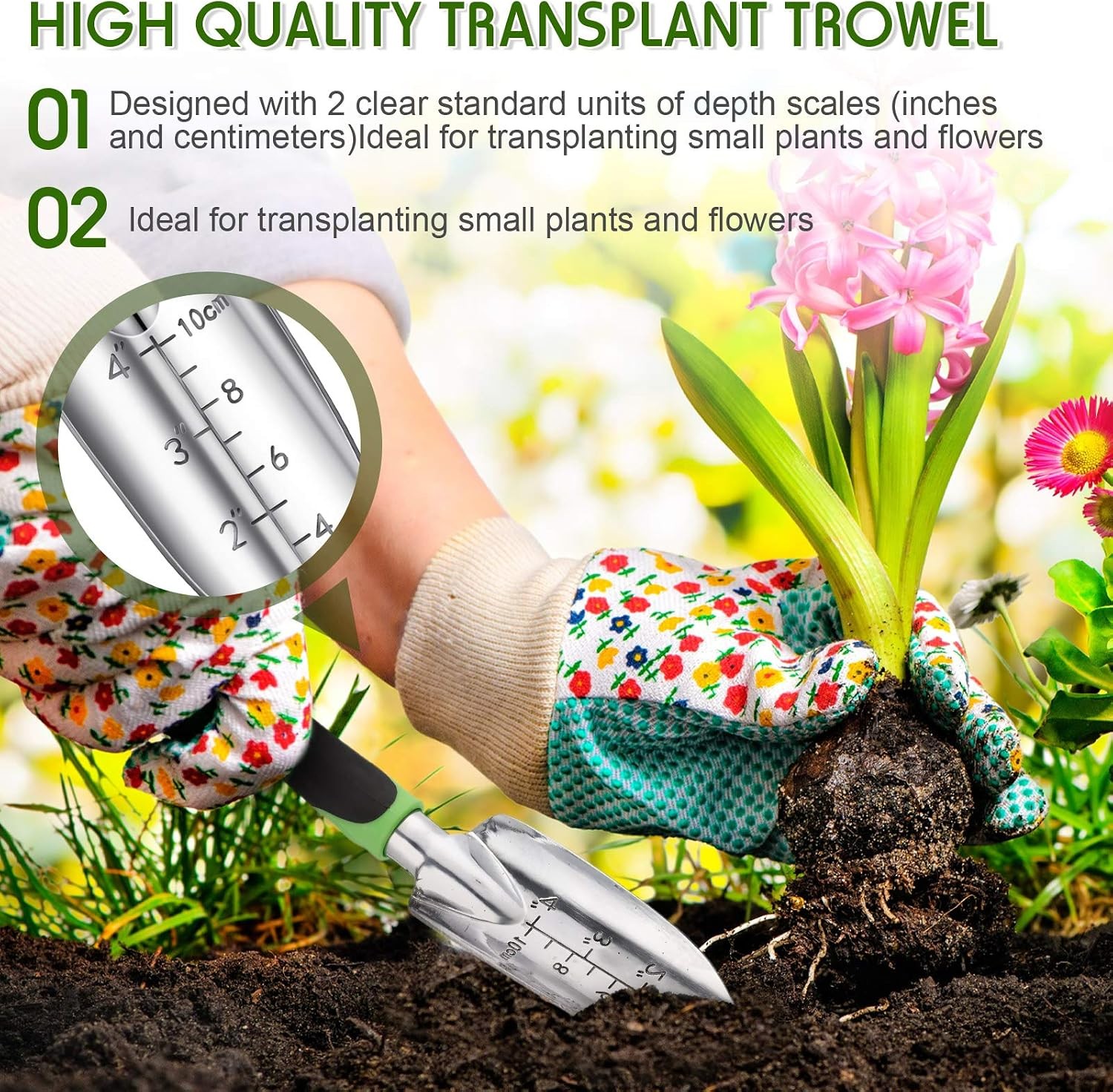 Garden Hand Trowel Transplant Trowel with Measurements Aluminum Alloy Planting