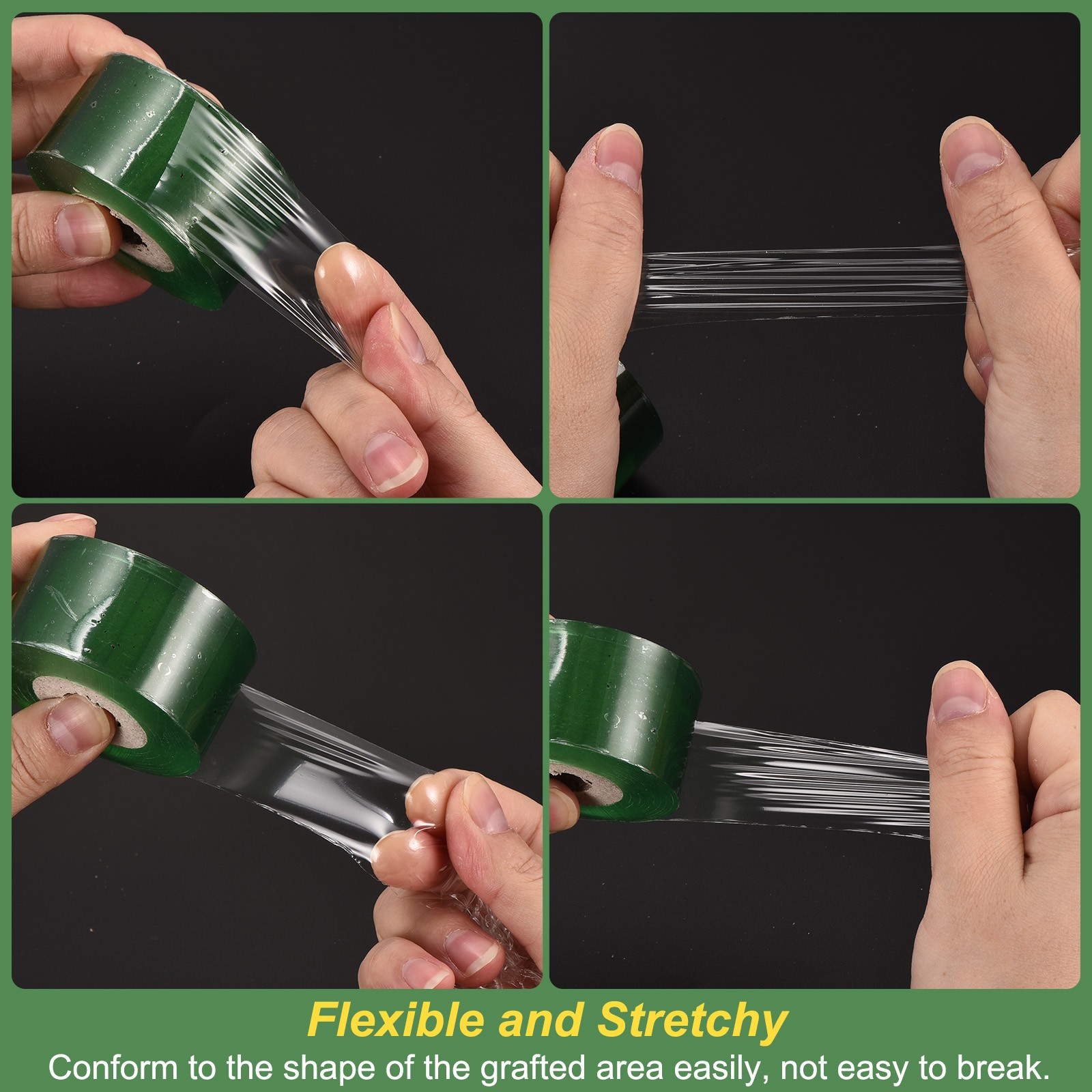 4 Rolls Fruit Tree Grafting Tape 3CM x 100M PVC Grafting Film, Green