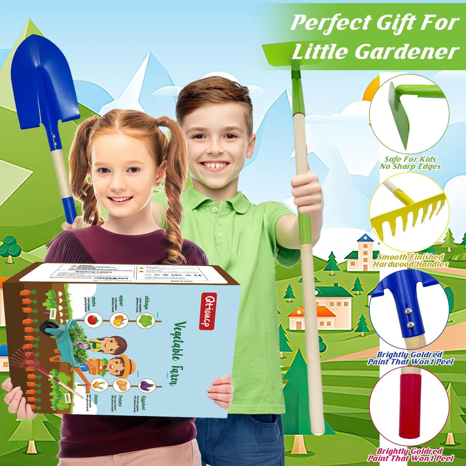 Kids Gardening Set with Wheelbarrow, Real Metal Garden Tools for Kids Ages 3-…