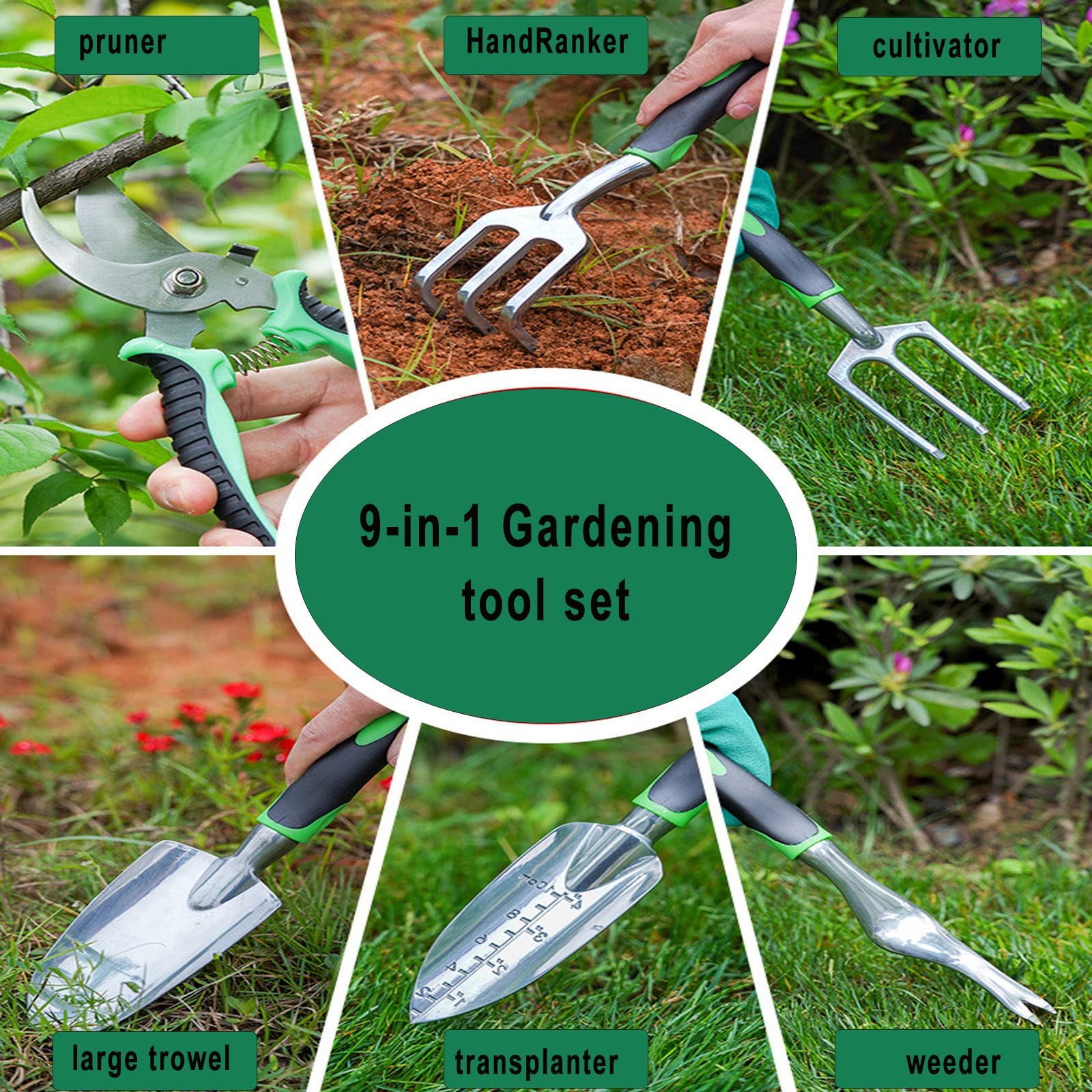 Garden Tool Set With Non Slip Rubber Grip9 Piece Stainless Steel Gardening Tool