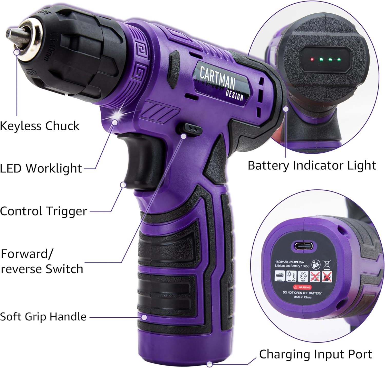150Pcs Purple 8V Cordless Drill Household Tool Kit Home DIY Repair