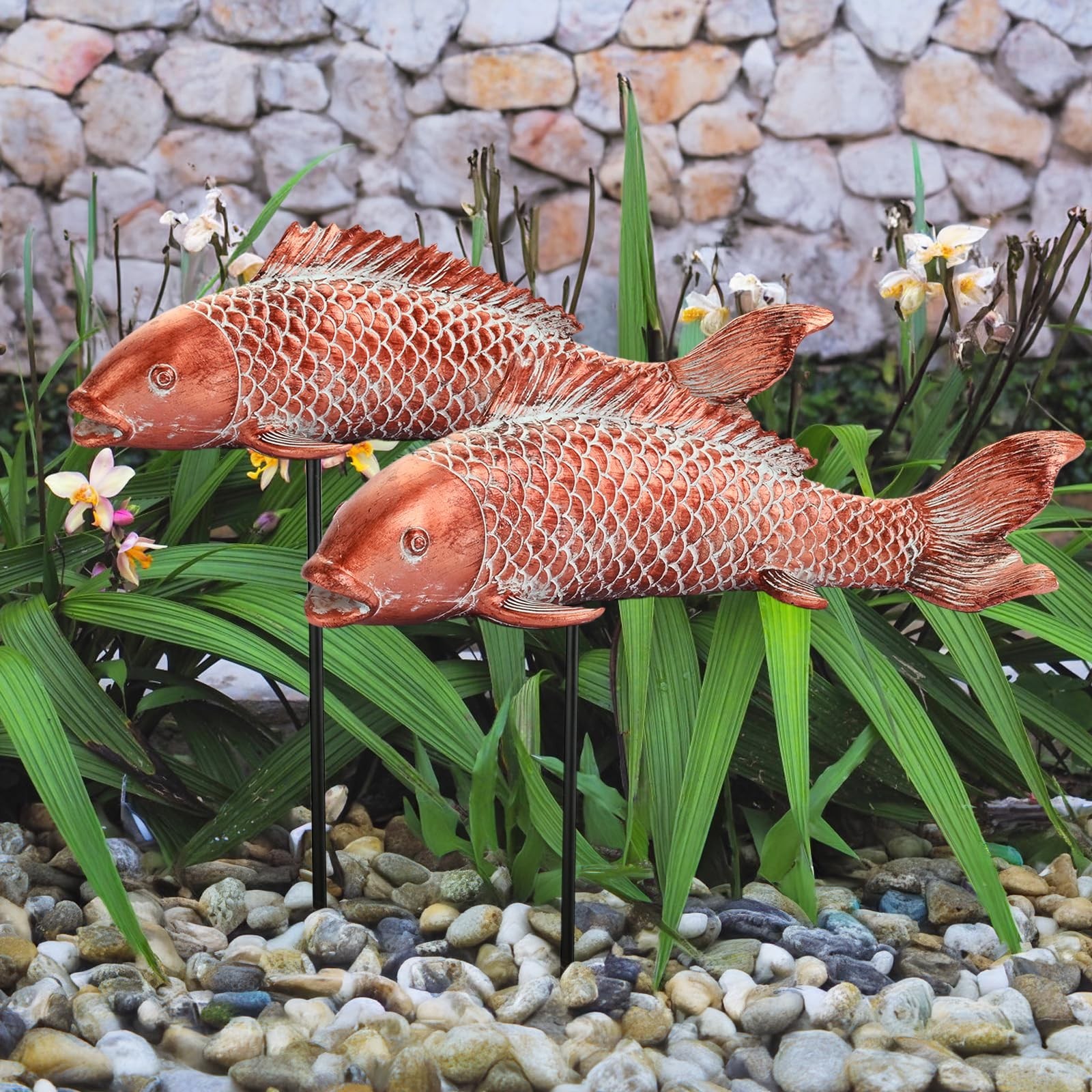 Garden Statues Koi Fish Decor Outdoor Garden Fish Statues, Set of 2 Antique C…