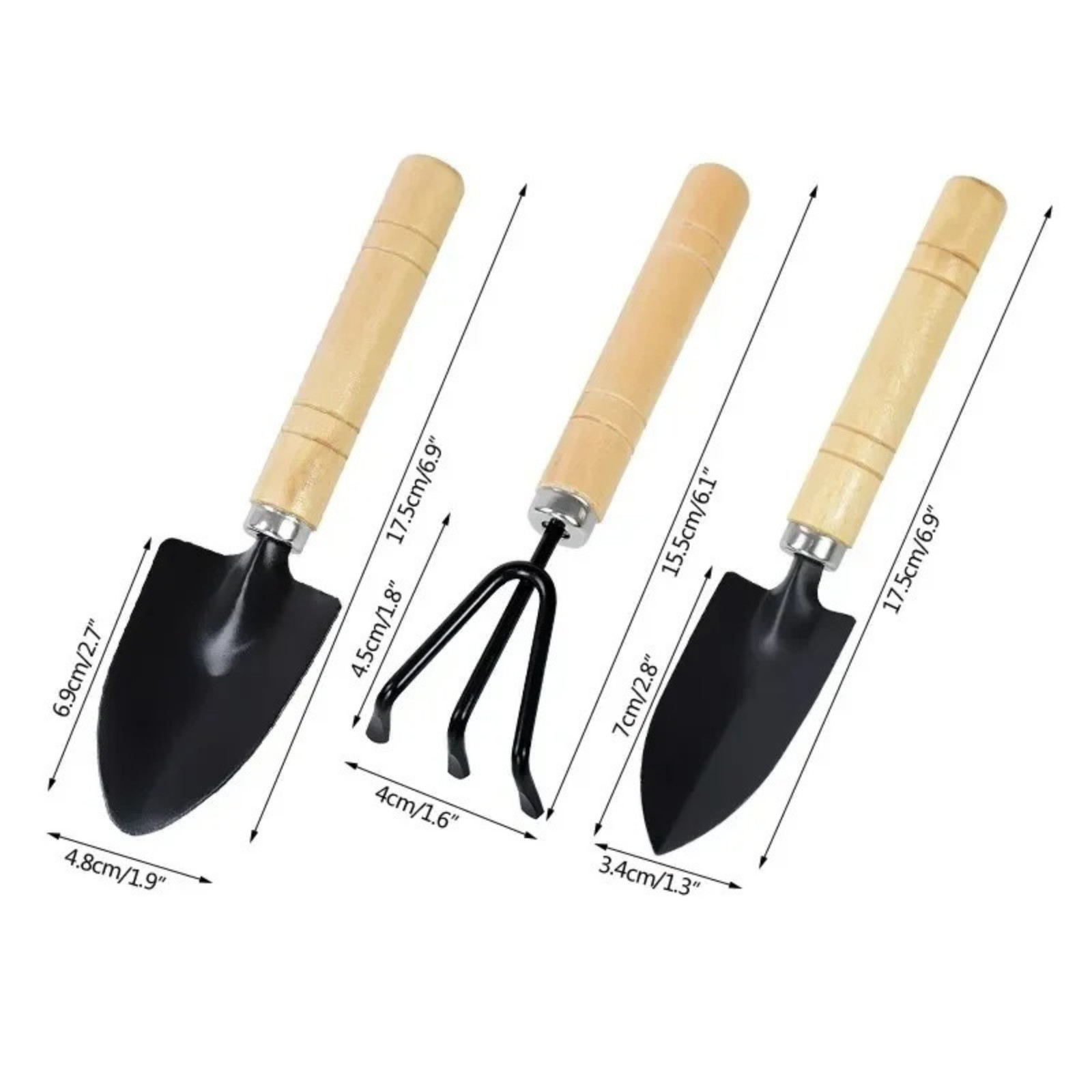 3PCS Mini Garden Tool Set Spade Rake Shovel Home Gardening Planting Kit
