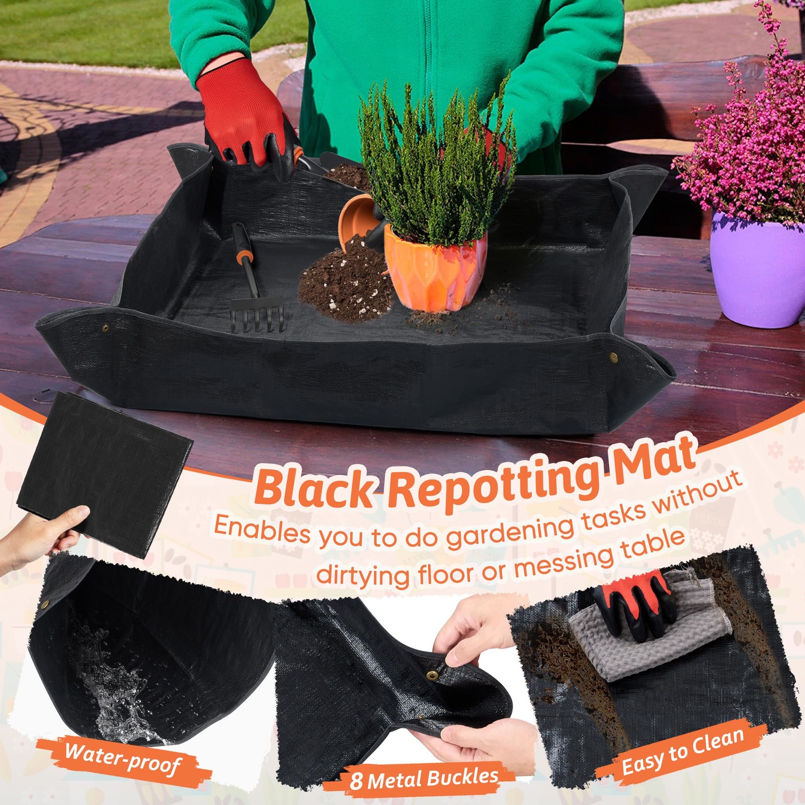 HaSteeL Garden Tools Set, 11 Pcs Gardening Supplies Hand Tool Black, Orange