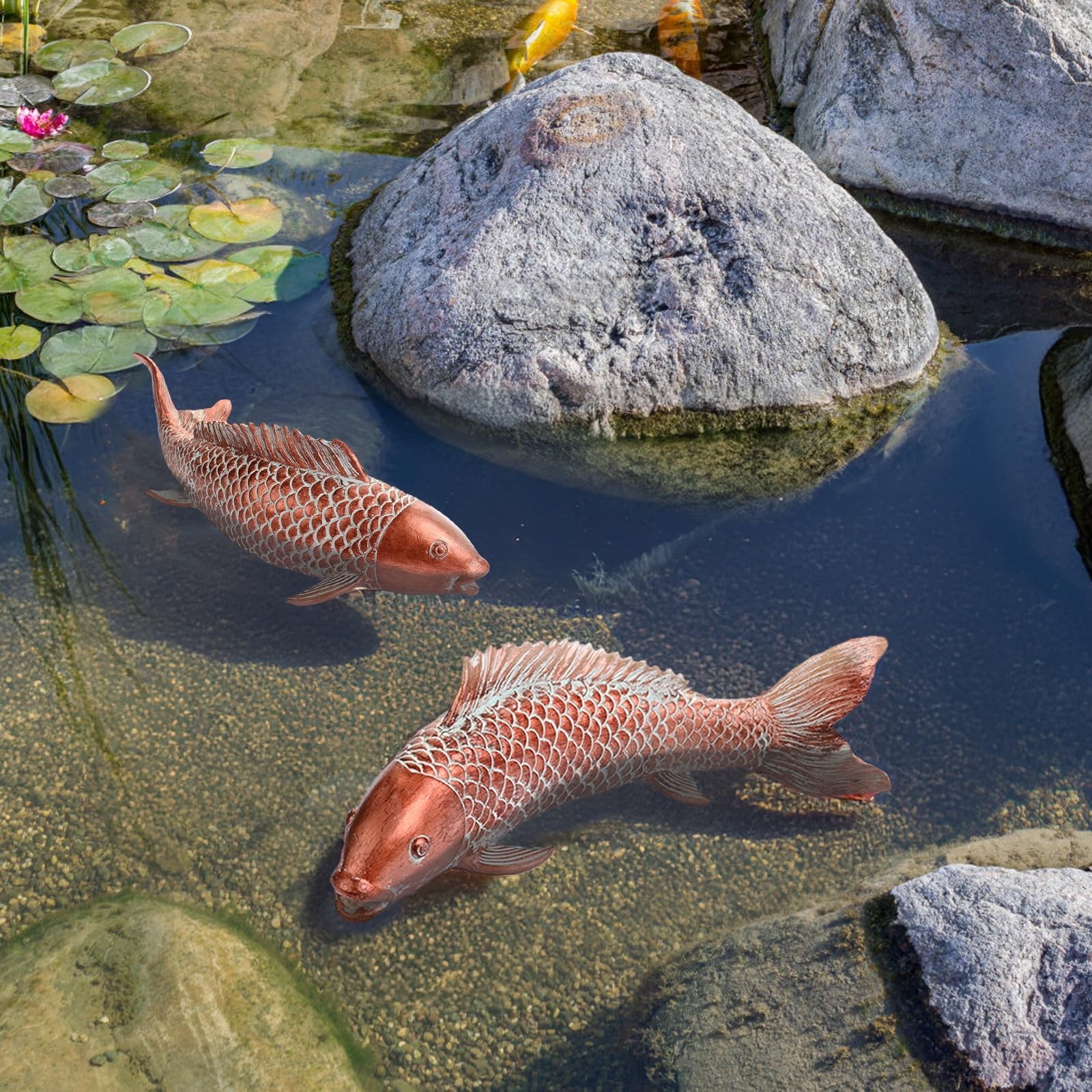 Garden Statues Koi Fish Decor Outdoor Garden Fish Statues, Set of 2 Antique C…