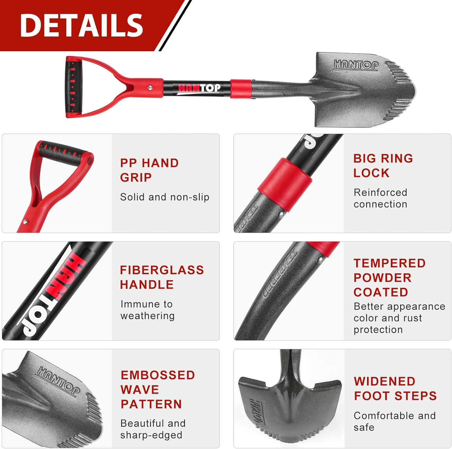 28 Inch Round Garden Shovel Short Handle Digging Spade with Sawtooth Blade