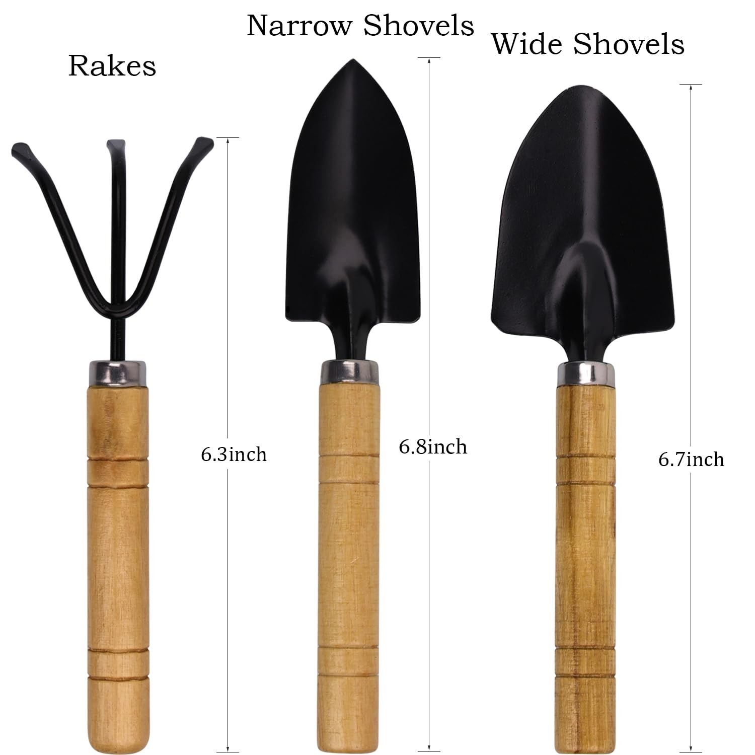 3 Pcs Mini Garden Tools Set with Wooden Handle for Potting Transplanting