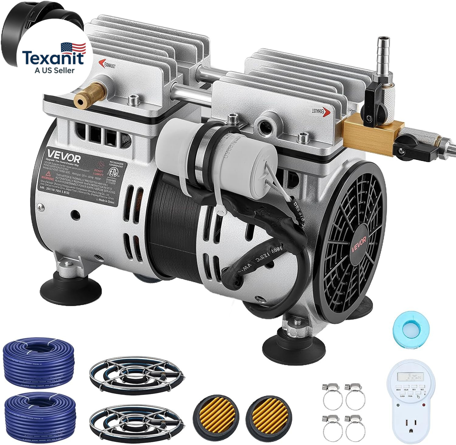 Pond Aerators, 5.2CFM Aeration System for Lake up to 3 Acres, 3/4 HP Air Compres