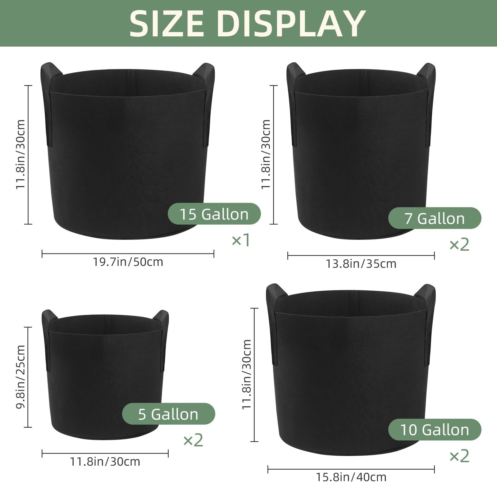 LITLANDSTAR 7 Pack Black Grow Bags, Thickened Nonwoven Plant Fabric Pots with…