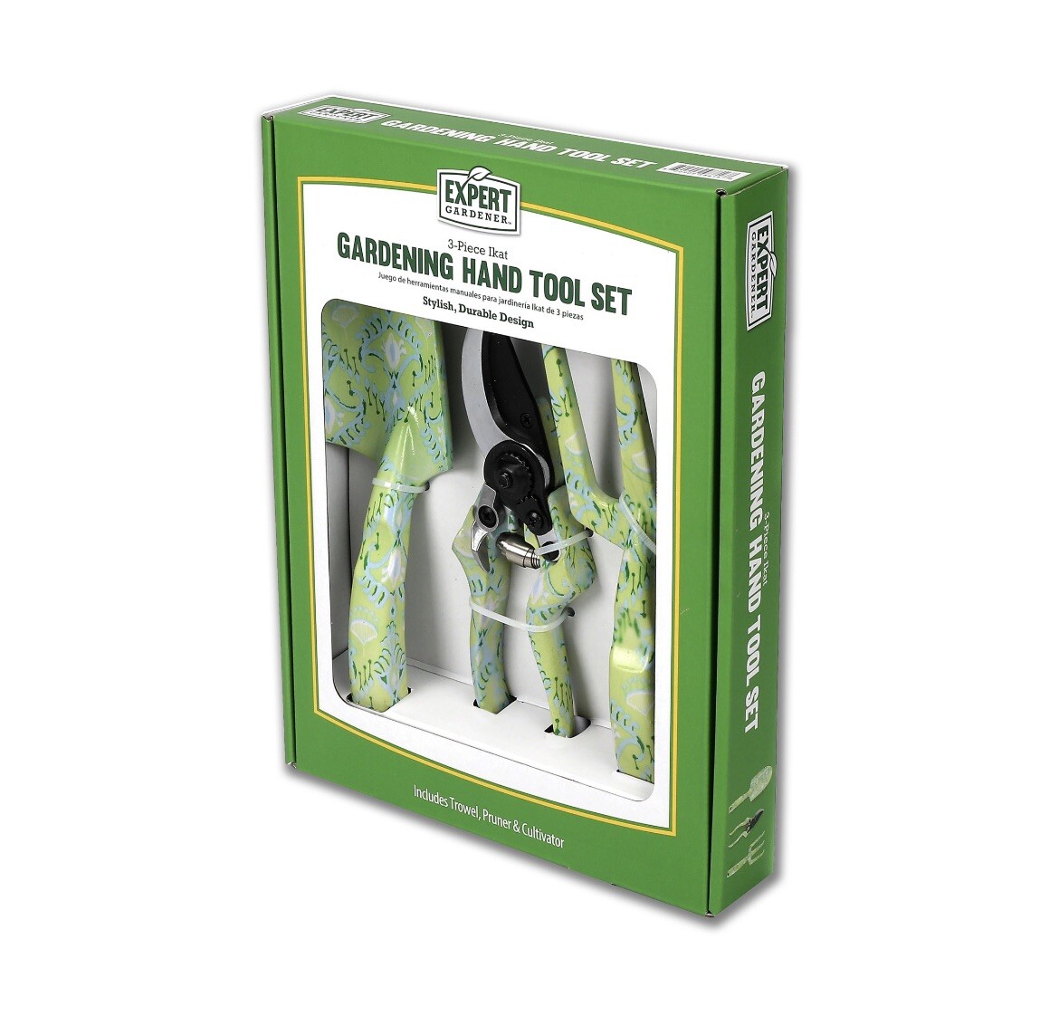 Expert Gardener 3-Piece Ikat Green Hand Tool Set Trowel, Pruner & Cultivator NEW