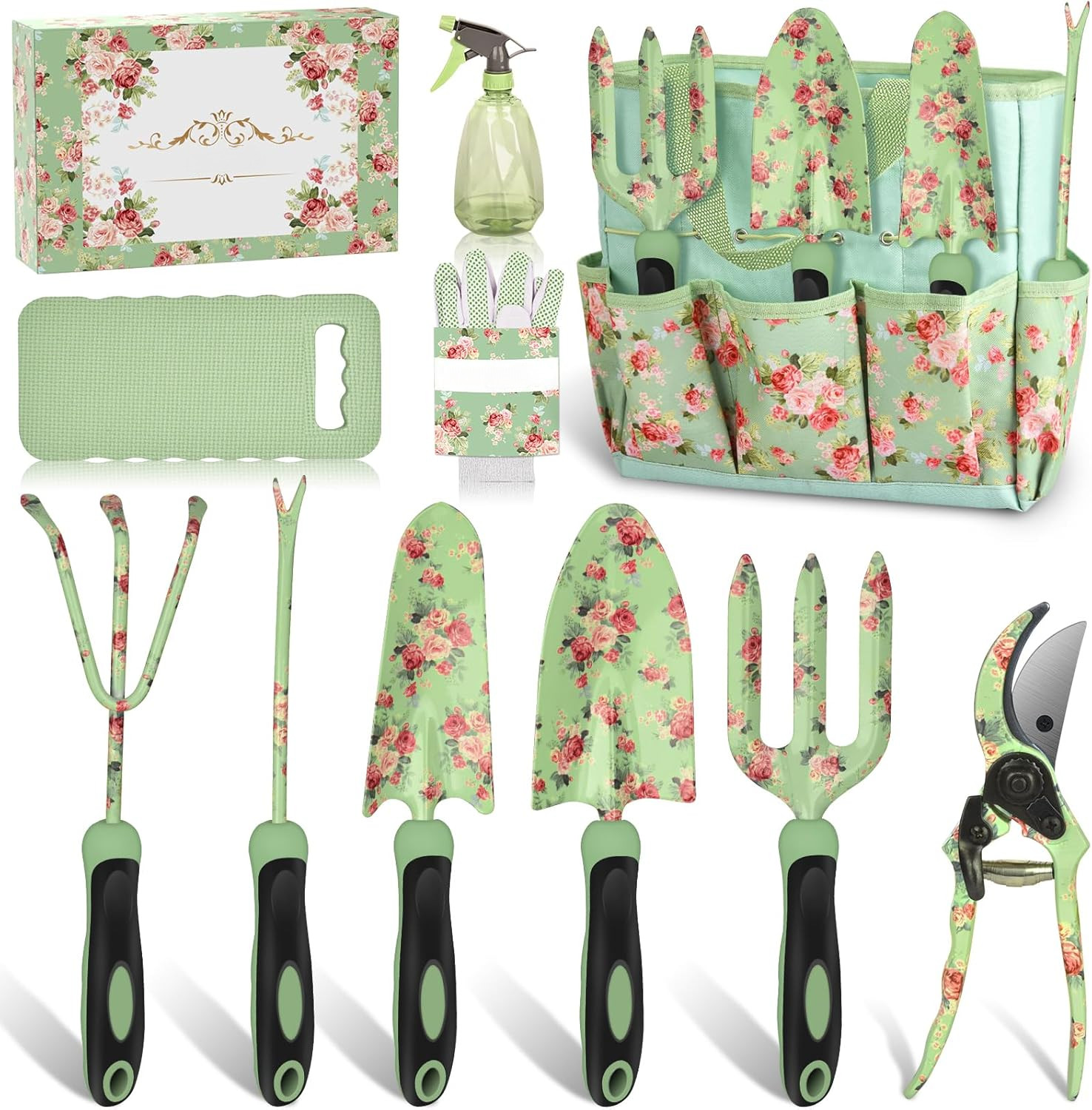 10Pcs Floral Garden Tool Set Stainless Steel Heavy Duty Gardening Gifts