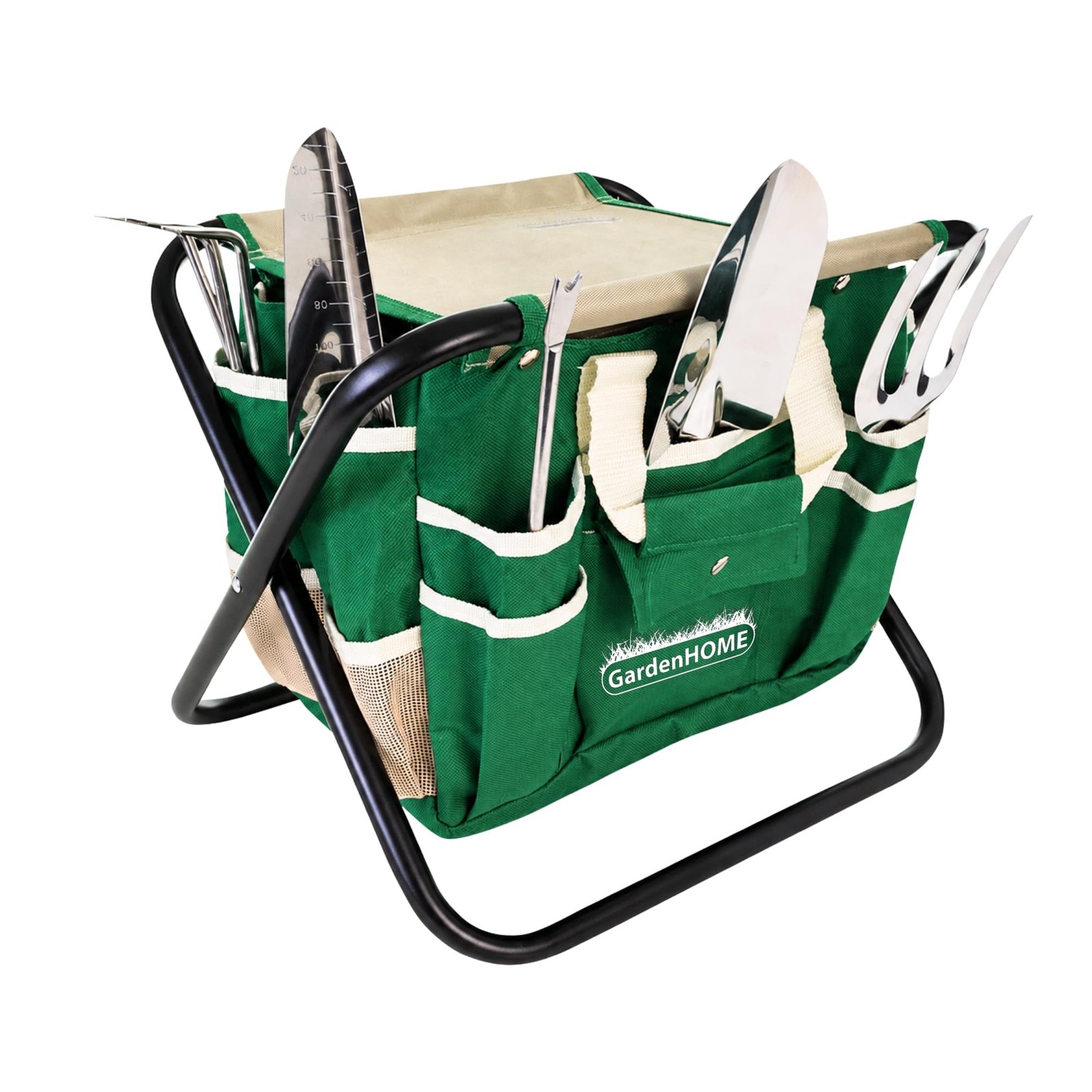 7~Piece Garden Tool Set with Folding Stool, Tote, Stainless Steel