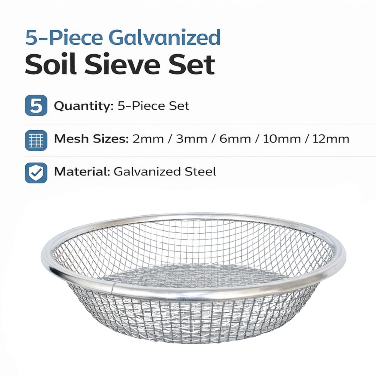 11.8 Inch Soil Sieve Set, 5 Pack Garden Sifting Screens with 2mm 3mm 6mm 10mm…