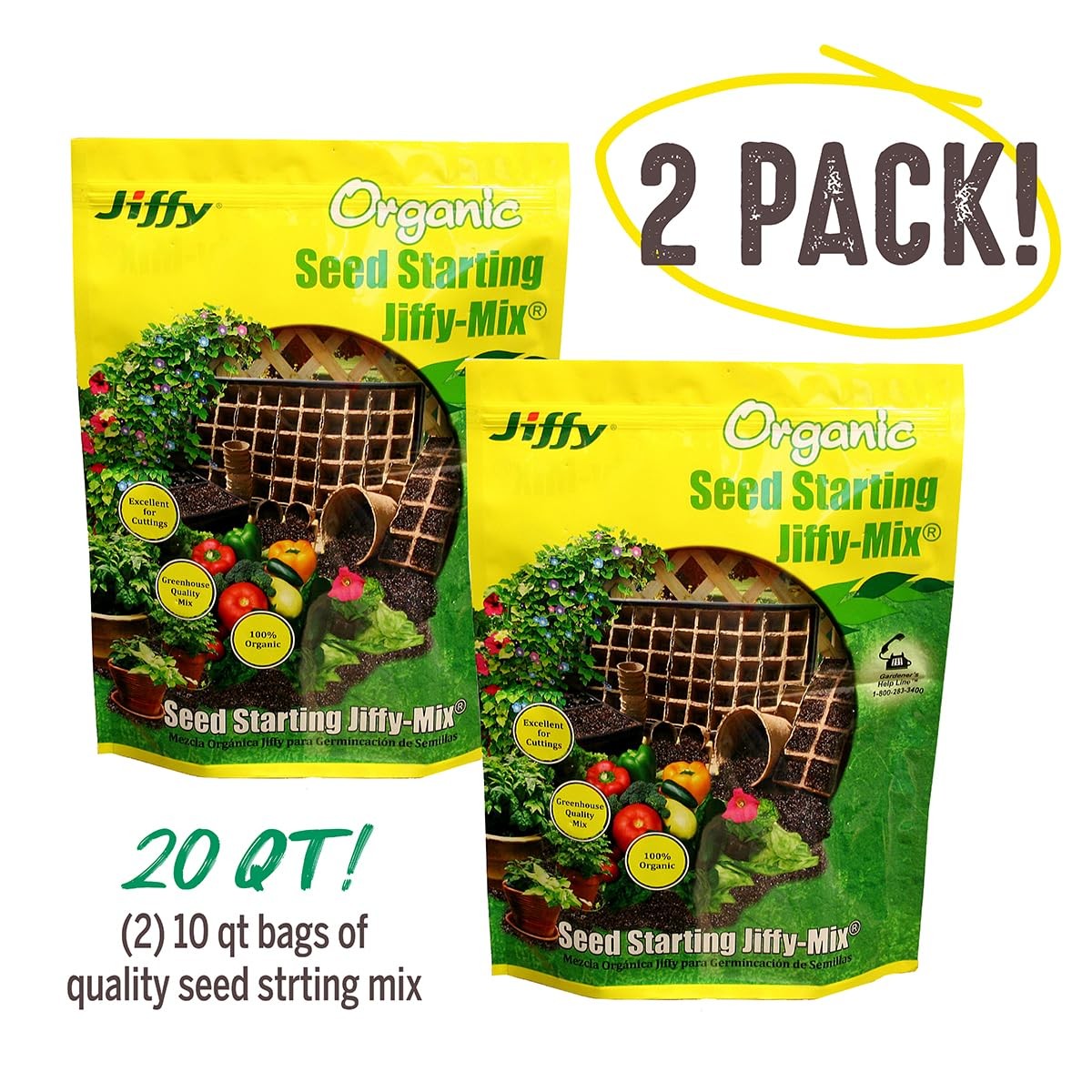 Jiffy Natural Organic Seed Starting Soil Mix 10 Qt 2 Bags 20 Qt G310-Parent