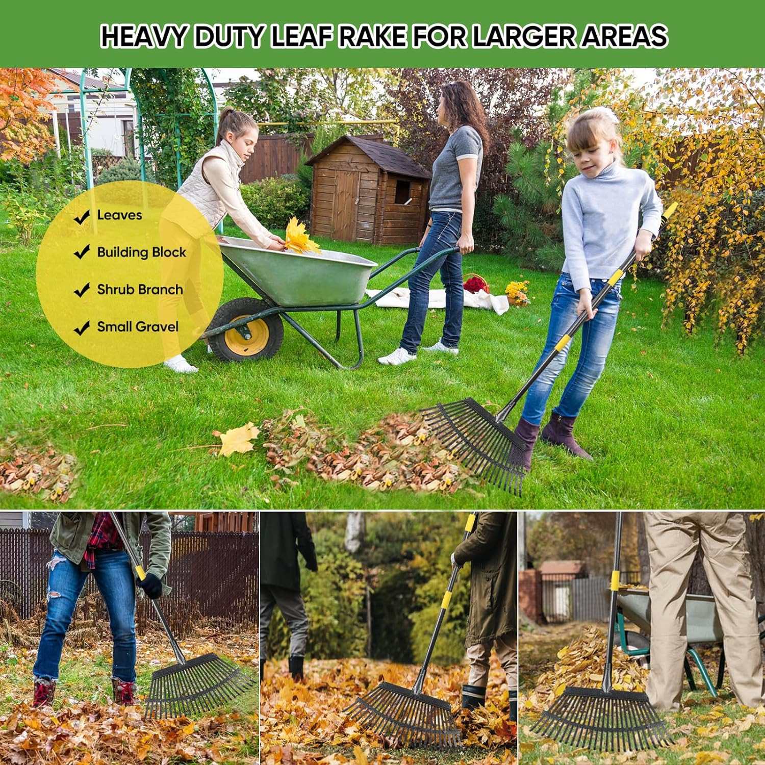 Strong Rack for Yard Lawn Shrub tree Leaves 25 Metal Tine 18″ W*72″ L handle