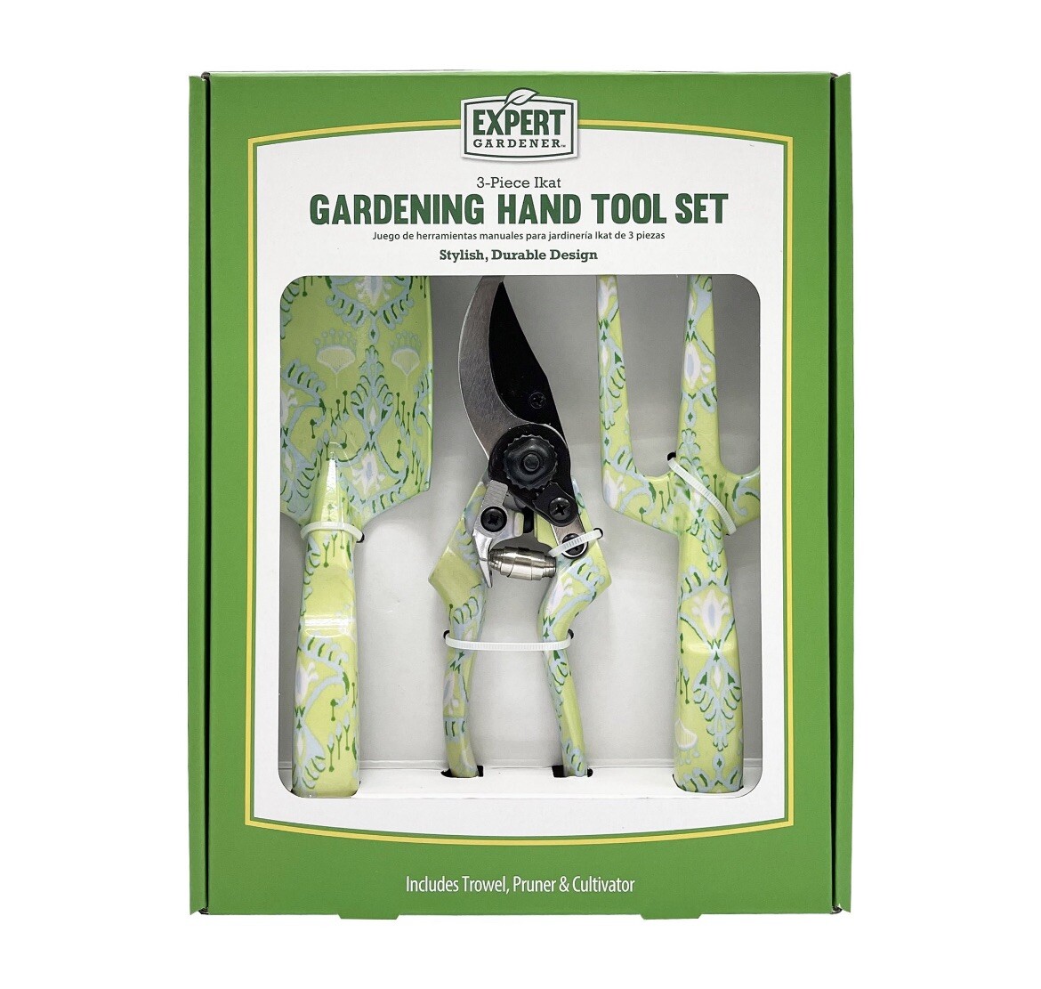 Expert Gardener 3-Piece Ikat Green Hand Tool Set Trowel, Pruner & Cultivator NEW