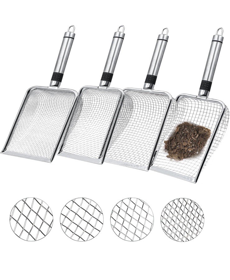 4 PCS 2-in-1 Gardening Soil Sifter Set with 2-5mm Mesh, Garden Sieve & Shovel