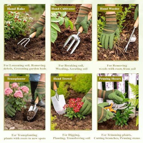 15-Piece Garden Tool Set for Women, Heavy Duty Gardening Kit with Floral