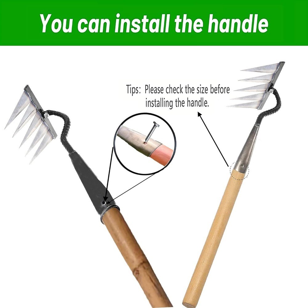 Heavy Duty Garden Rake 5 Sharp Metal Tines Steel Hand Tool for Lawn Weeding