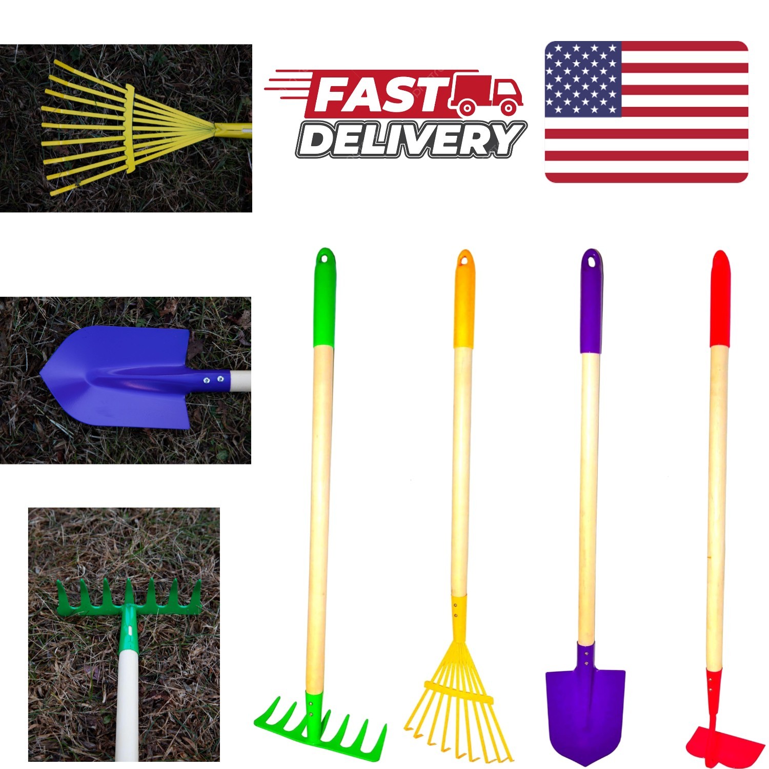 4 Piece Kids Garden Tools Set Sturdy Metal Heads for Young Gardeners Ages 5 Plus