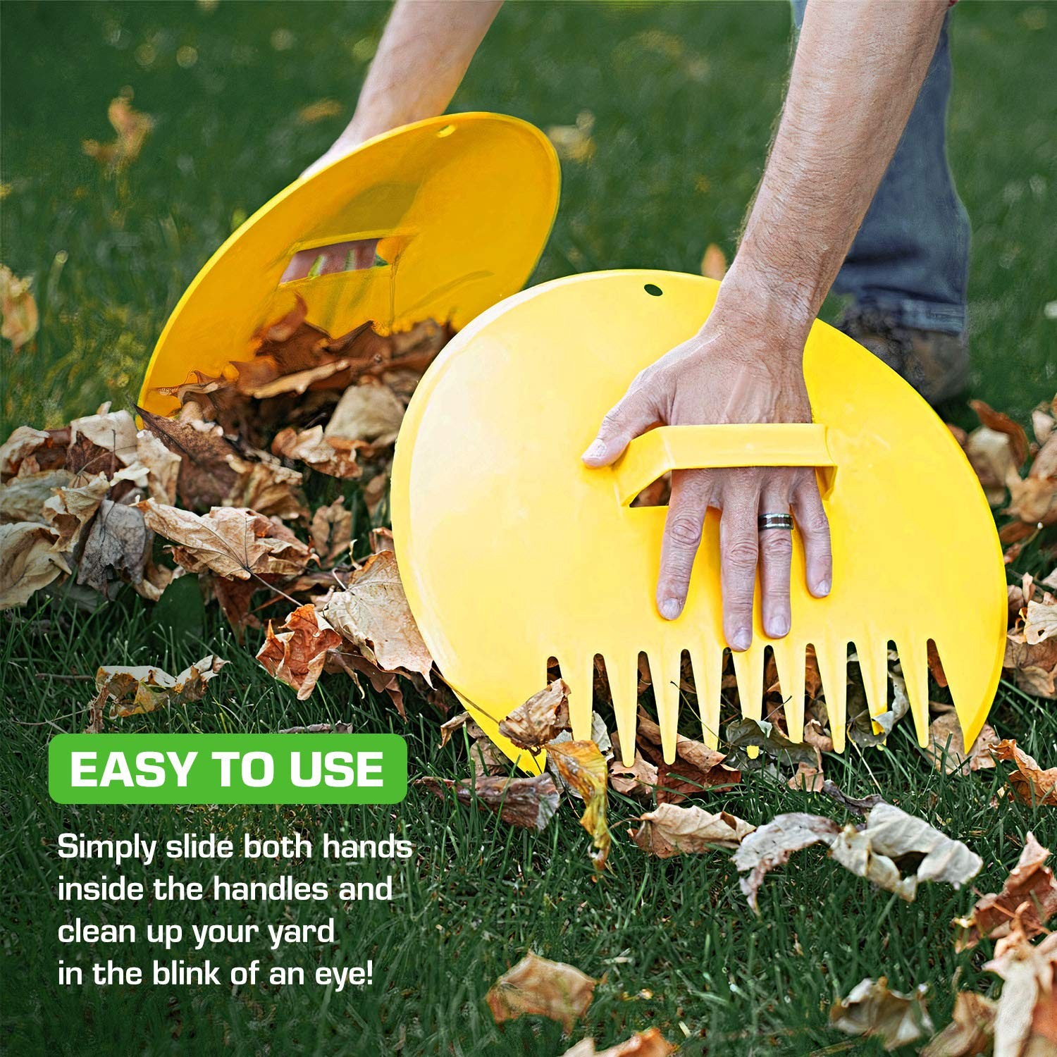 Large Leaf Scoops Hand Rake Claws for Yard Debris & Waste, Yellow (Pair)