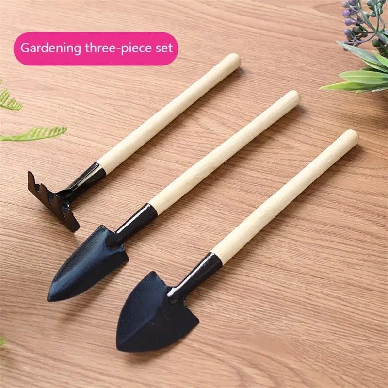 3pcs Wood Handle Garden Tool Set Planting Gardening Mini Tool Set Home Gardening