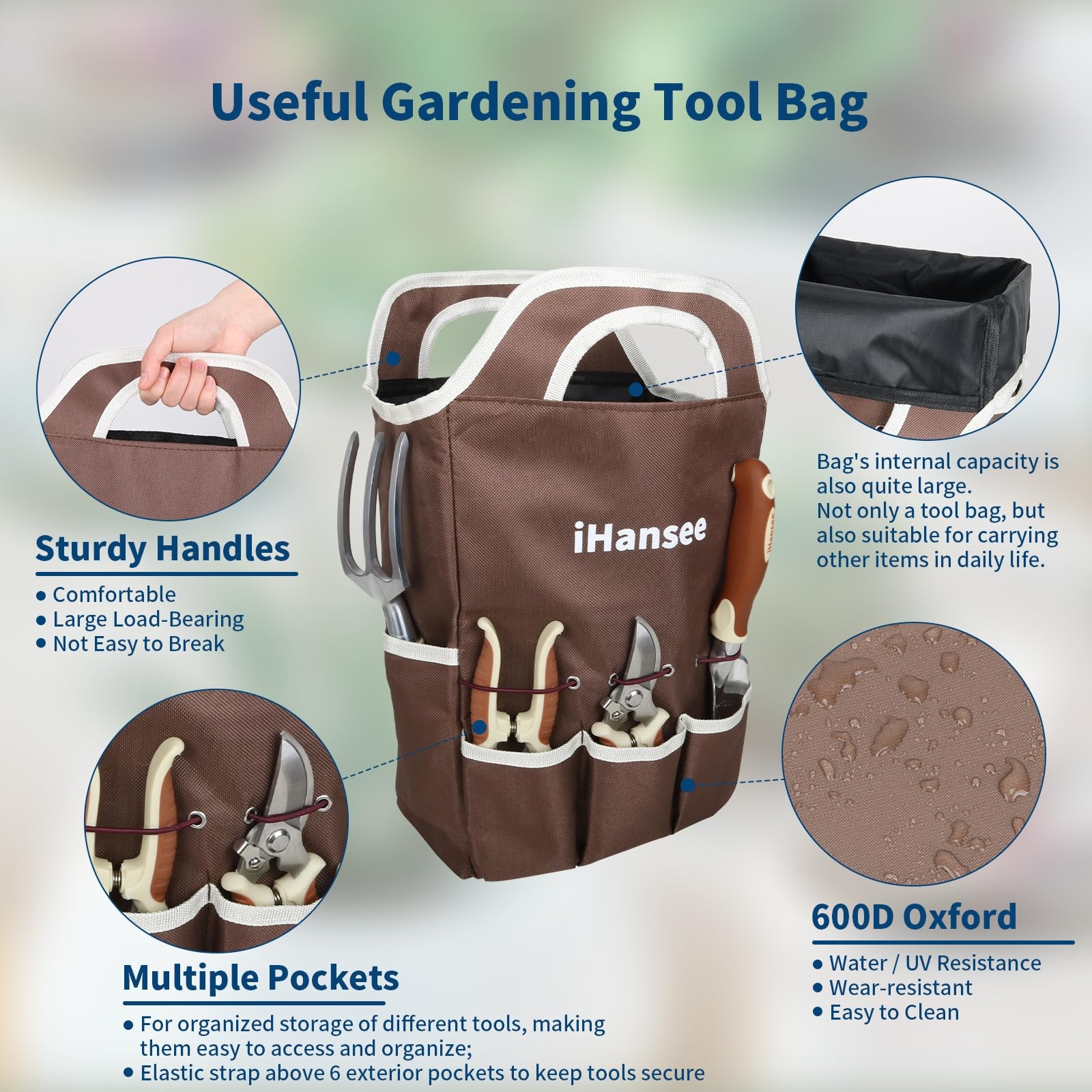 Brown Gardening Tools Set 12-Piece, Garden Hand Tool Kit with Non-Slip Ergono…